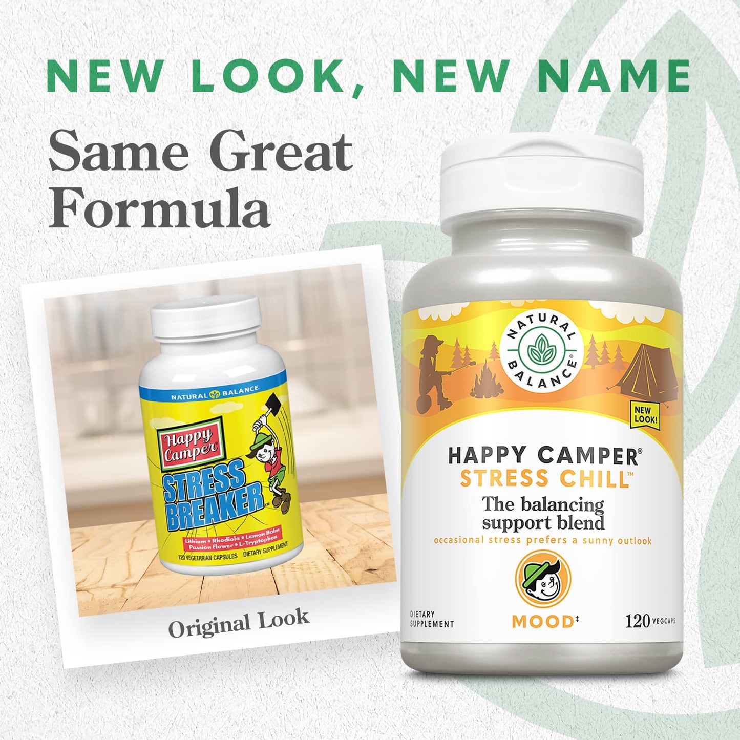 Natural Balance Happy Camper Stress Chill - Balancing Support Herbal Supplements - Mood Support Supplement for Adults with L-Theanine, Rhodiola Rosea, B Vitamins and Selenium Capsules 120