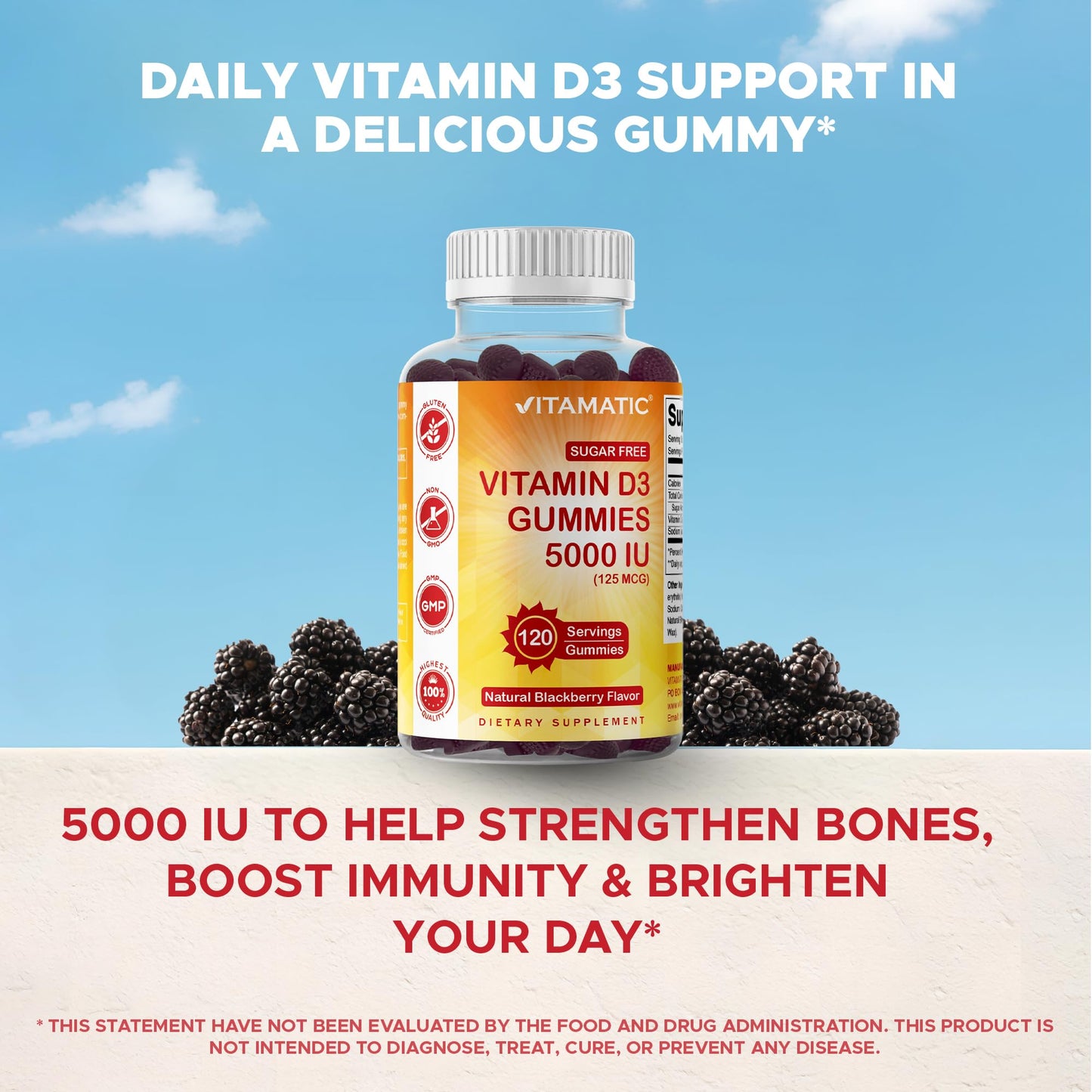 Vitamatic Sugar Free Vitamin D3 5000 IU Gummy, 240 Count