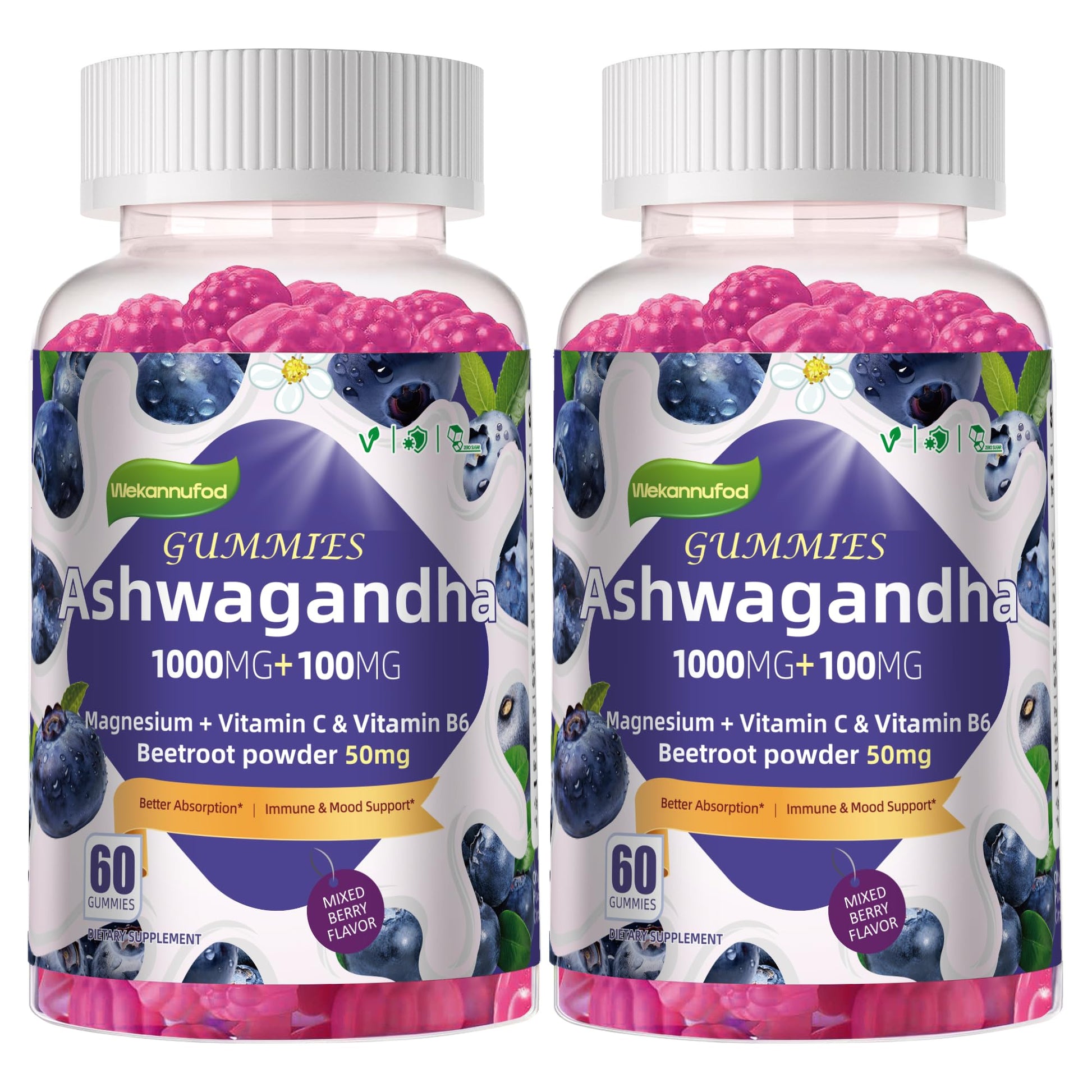 Wekannufod Ashwagandha Gummies 1000mg 120 Count