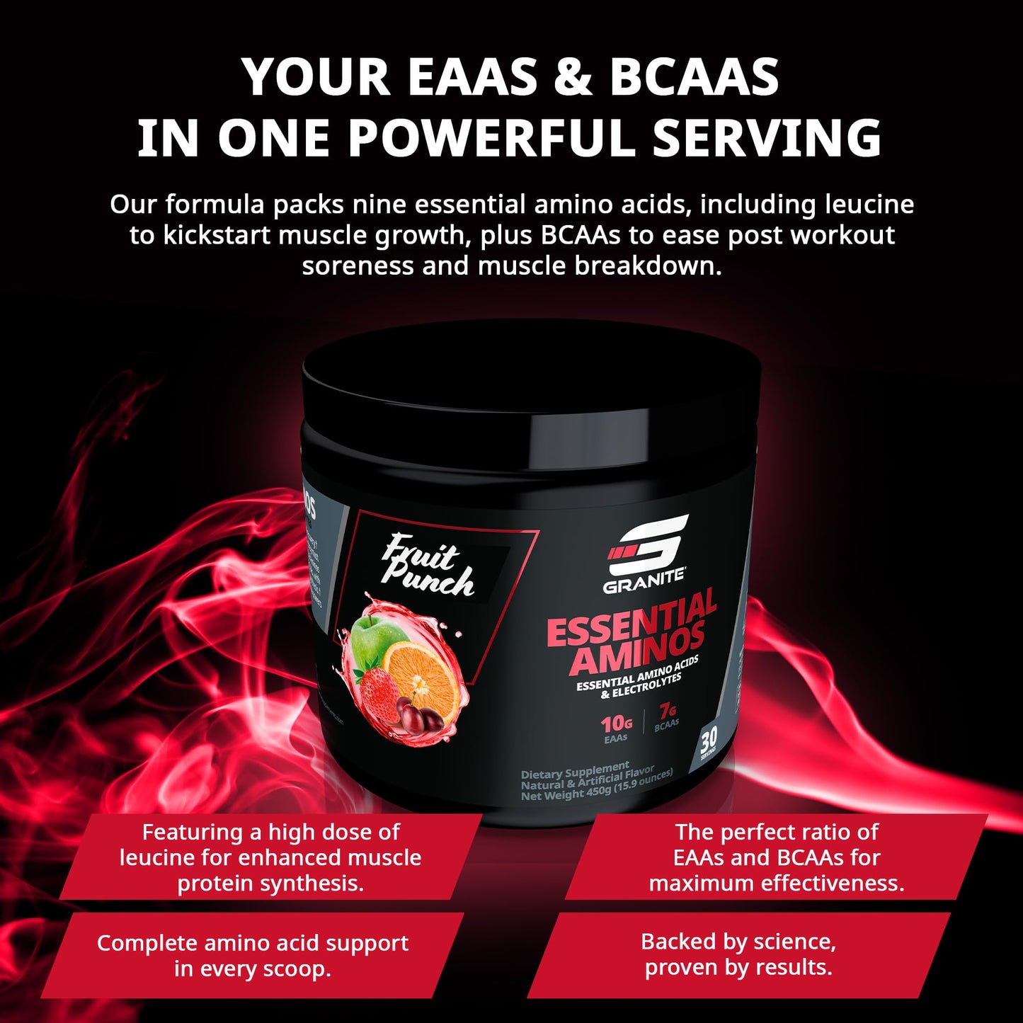 Granite Supplements Essential Amino Acids Powder for Muscle Recovery and Growth, 15.4 oz