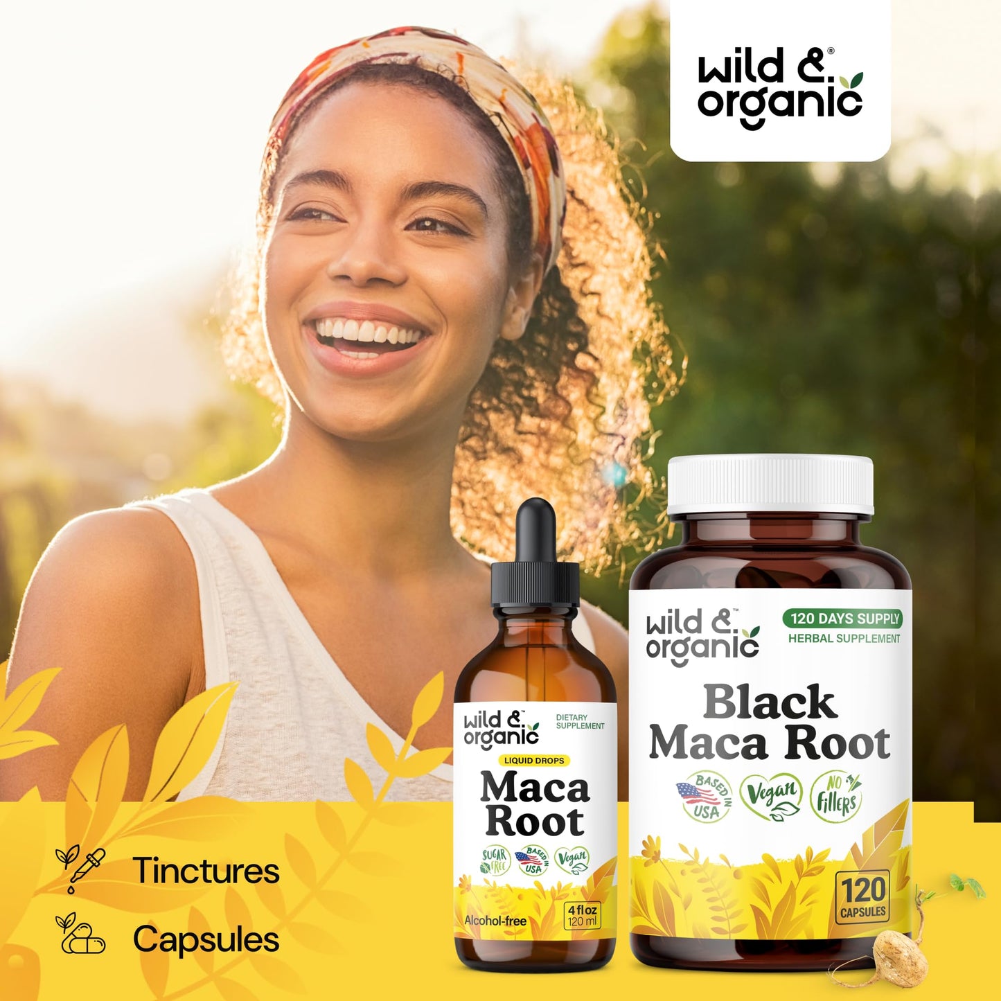 Wild & Organic Black Maca 500 mg Capsules, 120 Count