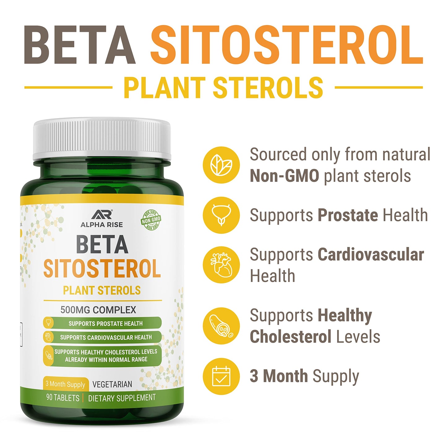 ALPHA RISE Beta Sitosterol 500mg Tablets, 90 Count