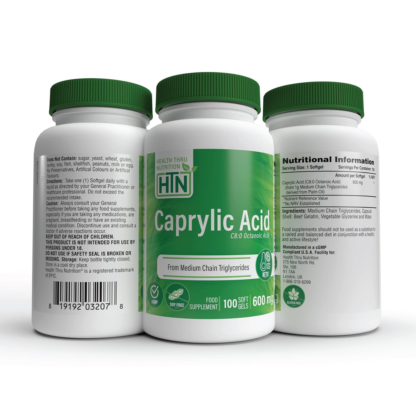 Health Thru Nutrition Caprylic Acid 600mg Softgels 100 Count