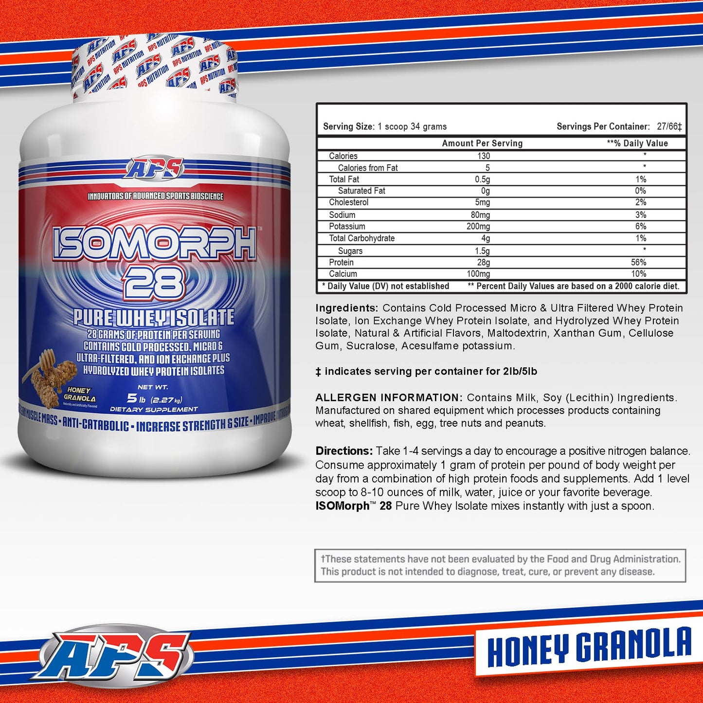 APS Nutrition Isomorph 28 Protein Powder Whey Isolate, 28g Protein, 5 Pound, 80 Servings
