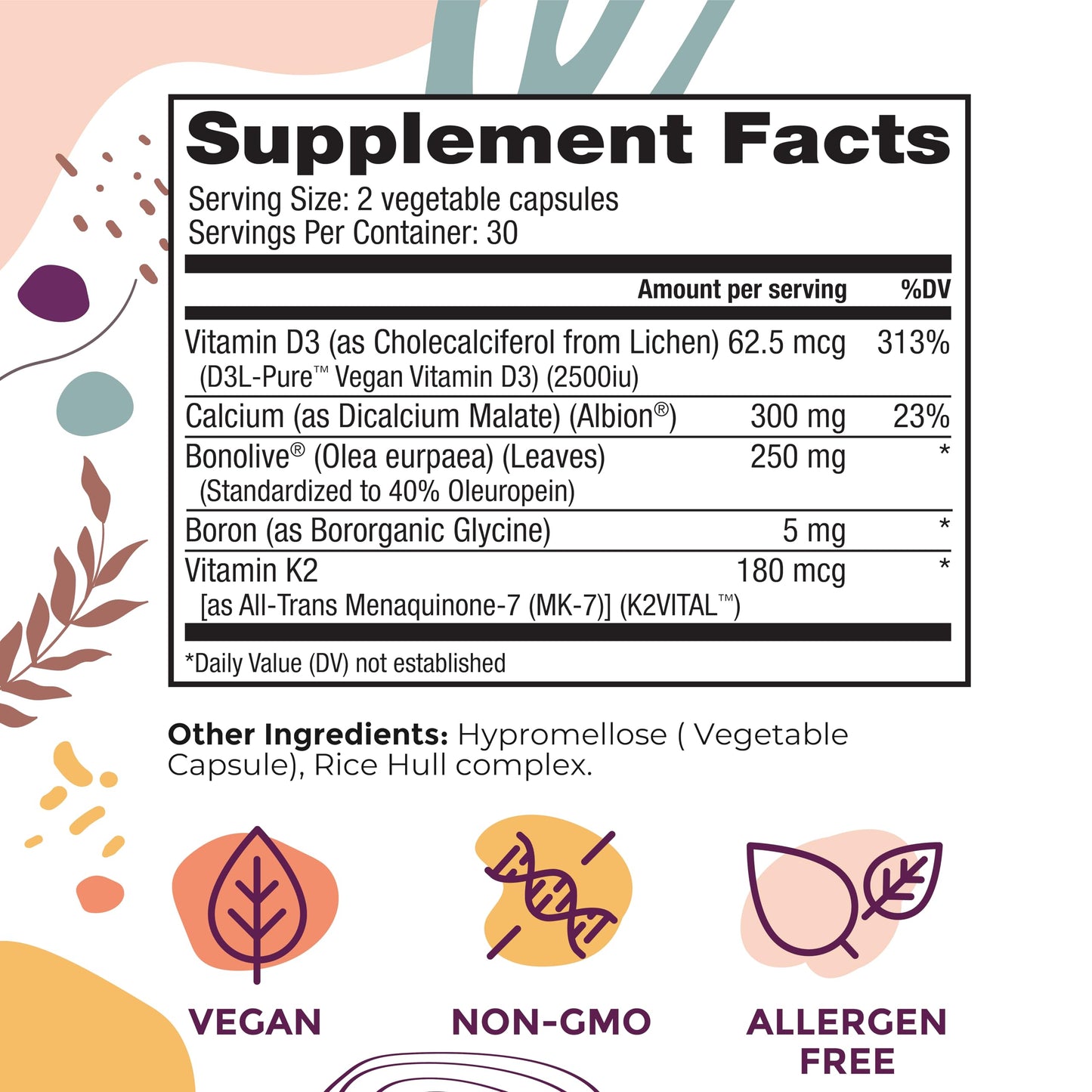 Body Kitchen Mega Osteo Vegan Bone & Joint Support Supplement with Bonolive, K2VITAL MK-7, Vegan Vitamin D3 & Albion Calcium, 60 Vegetable Capsules