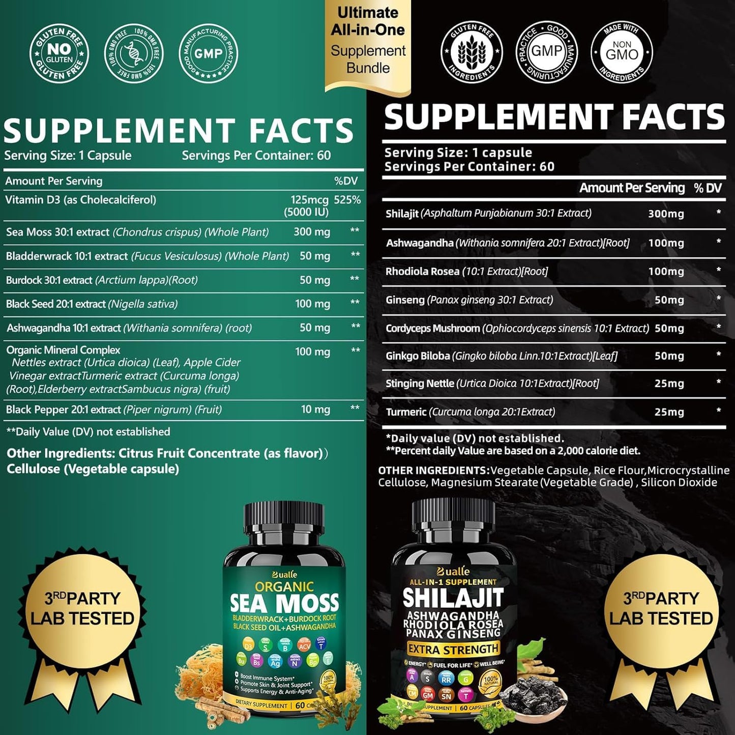 Bermellon Sea Moss & Shilajit Capsules for Energy Boost, 120 Capsules