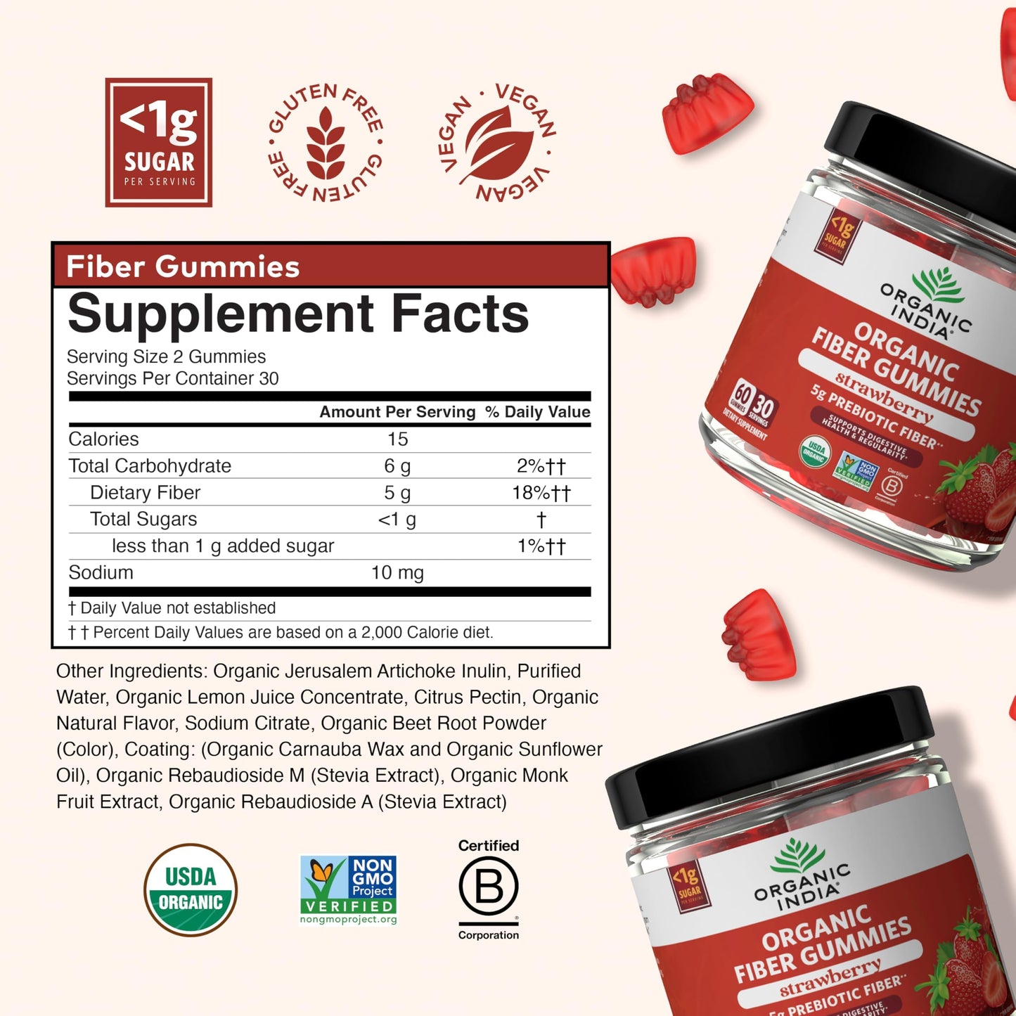 Organic India Fiber Gummies for Adults Gummy 60 Gummies