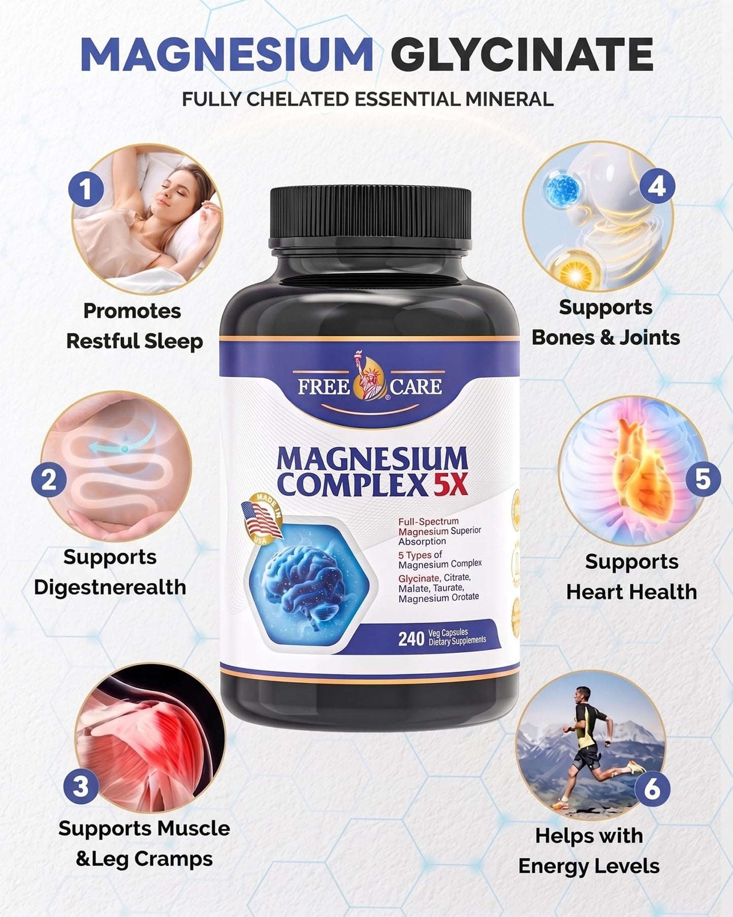 FreeCare Magnesium Complex Veggie Capsules, 820mg, 240 Capsules