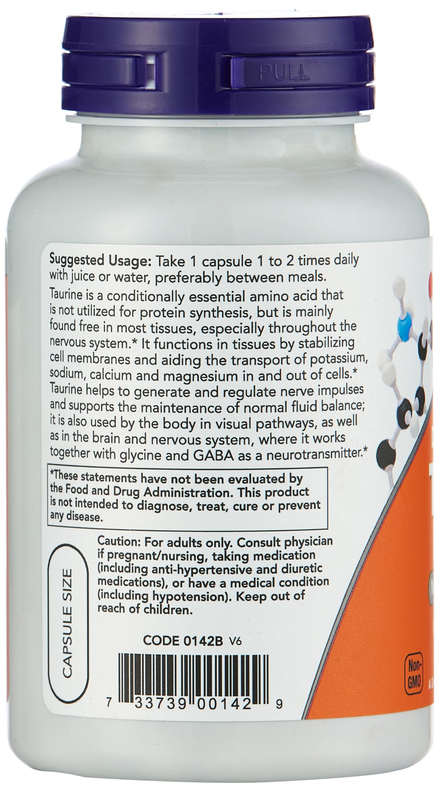 NOW Foods Taurine Double Strength 1000 mg Capsules, 100 Count