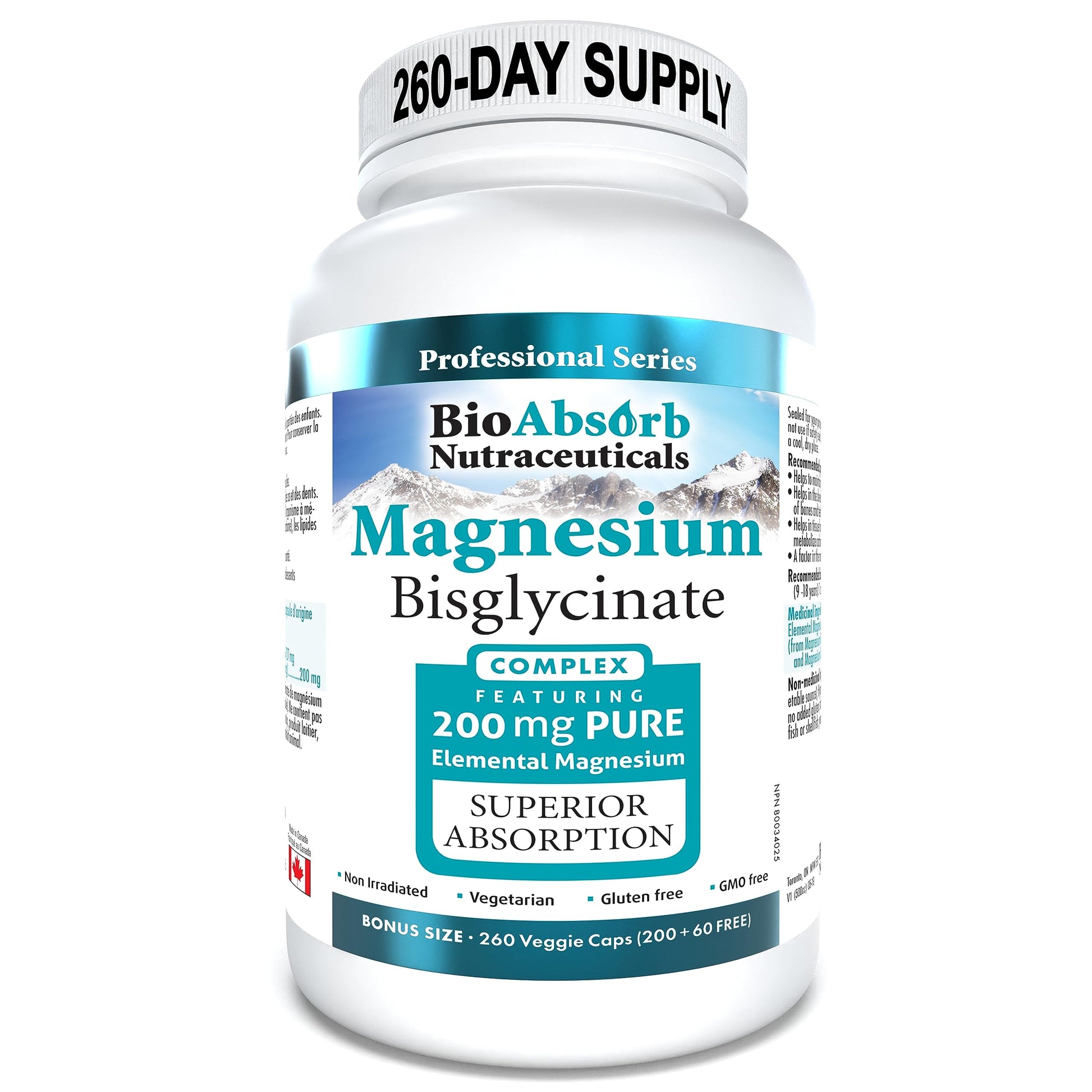 Bio Absorb Nutraceuticals Magnesium Glycinate 200mg, 260 Capsules