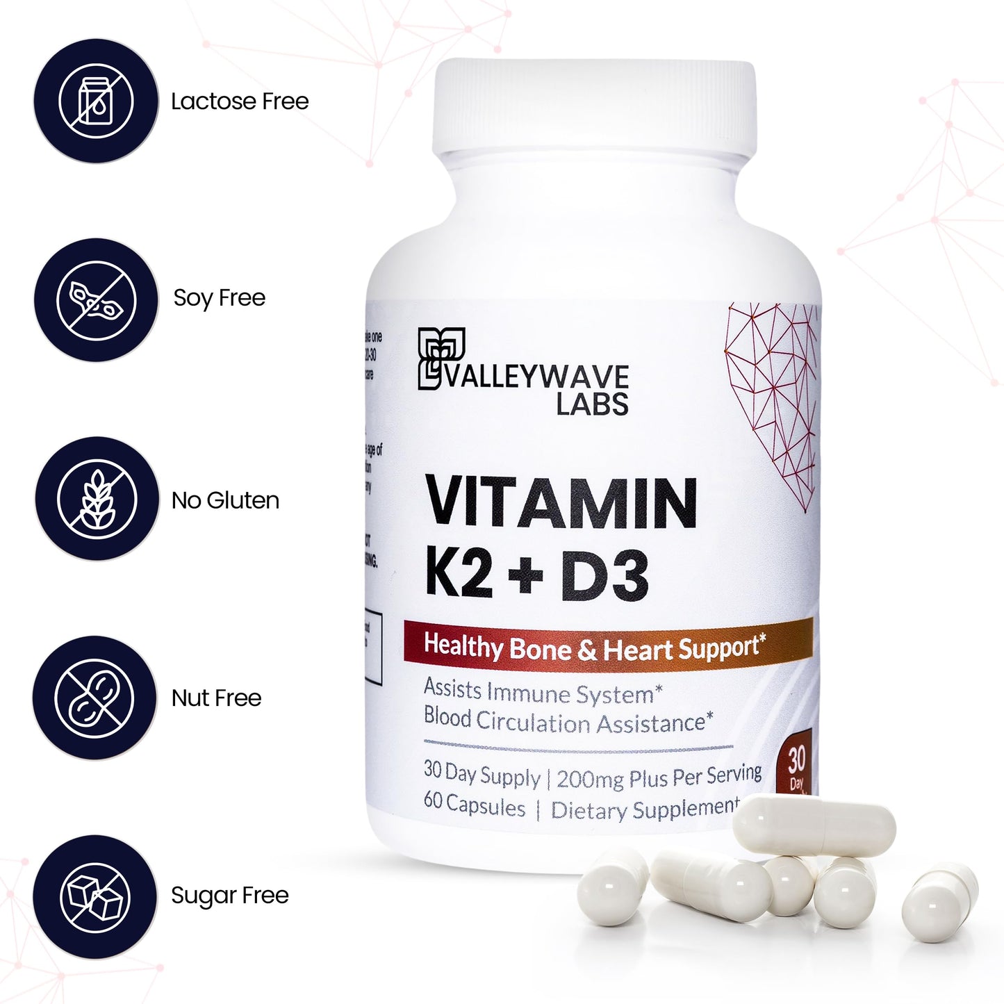 Valleywave Labs Vitamin D3 K2 Capsules 60 Capsules