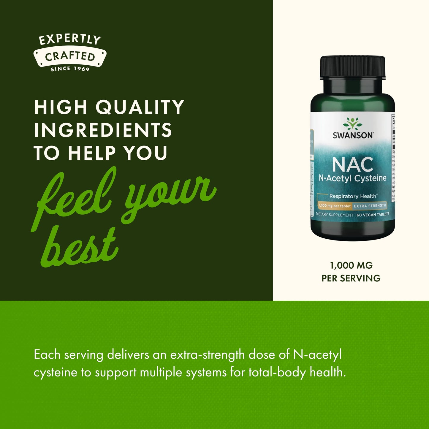 Swanson NAC N-Acetyl Cysteine Extra Strength 1,000 mg Tablet, 60 Tablets