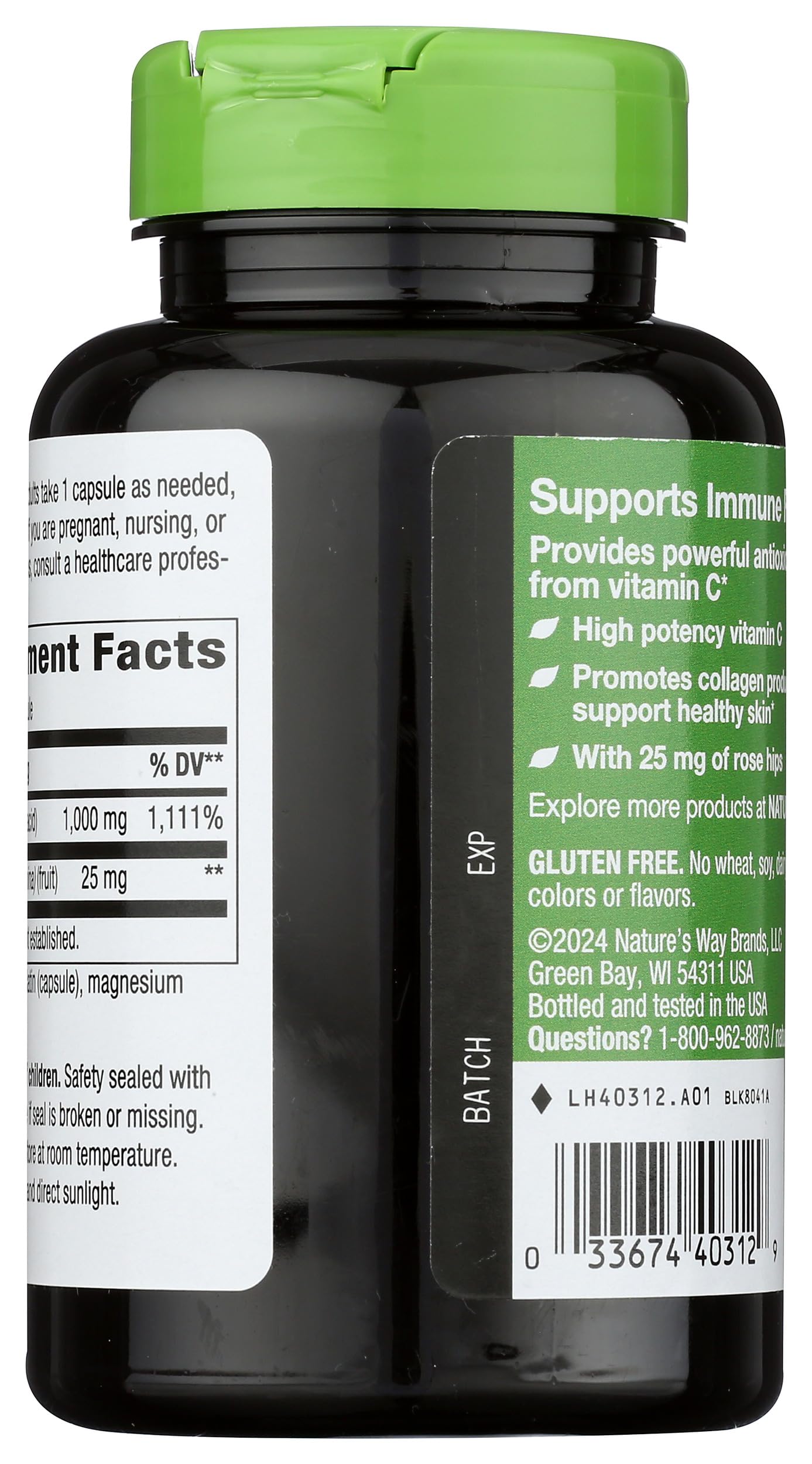 Nature's Way Vitamin C 1000mg with Rose Hips Capsule, 100 Count