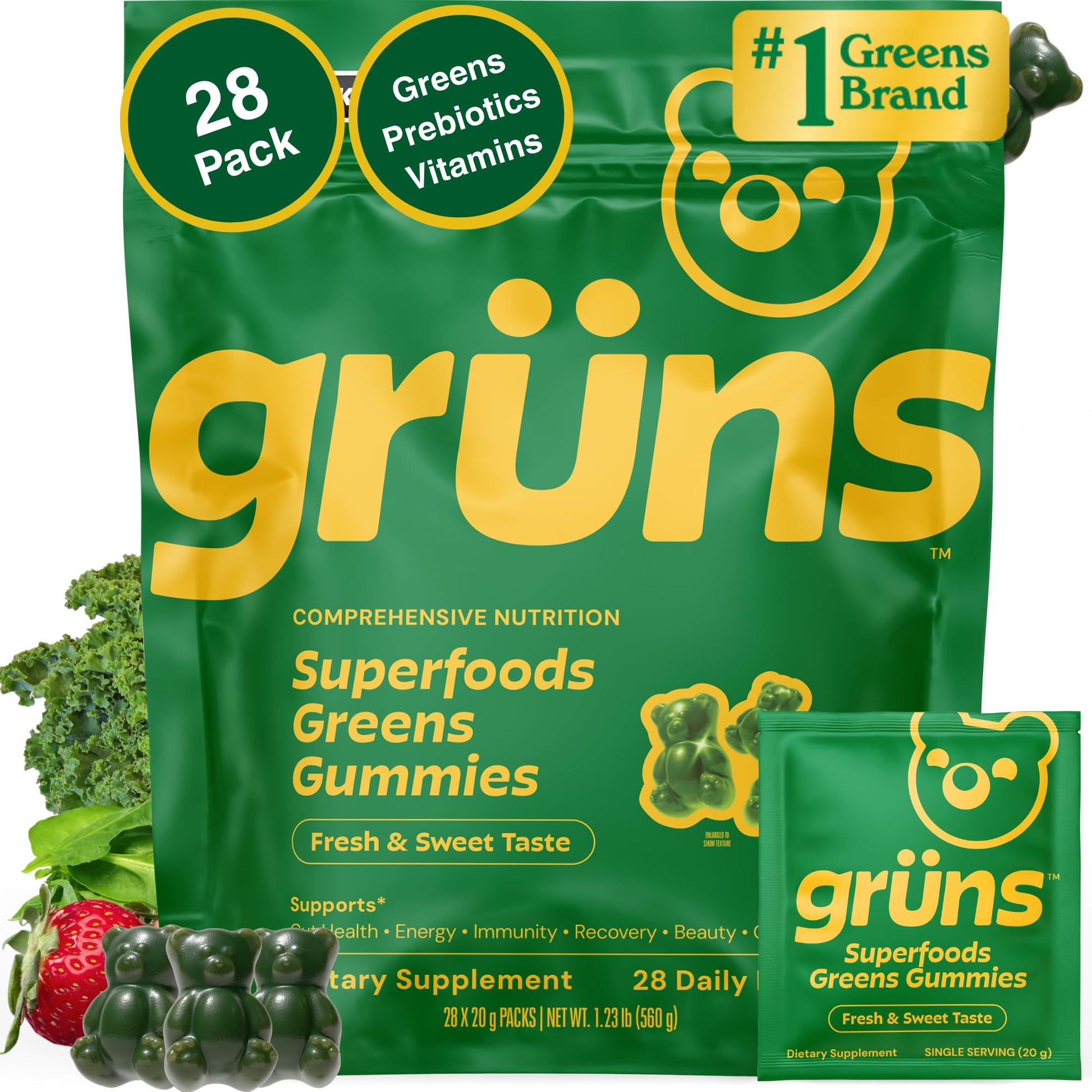 Grüns Adult Super Greens Multivitamin Gummies, 28 Count