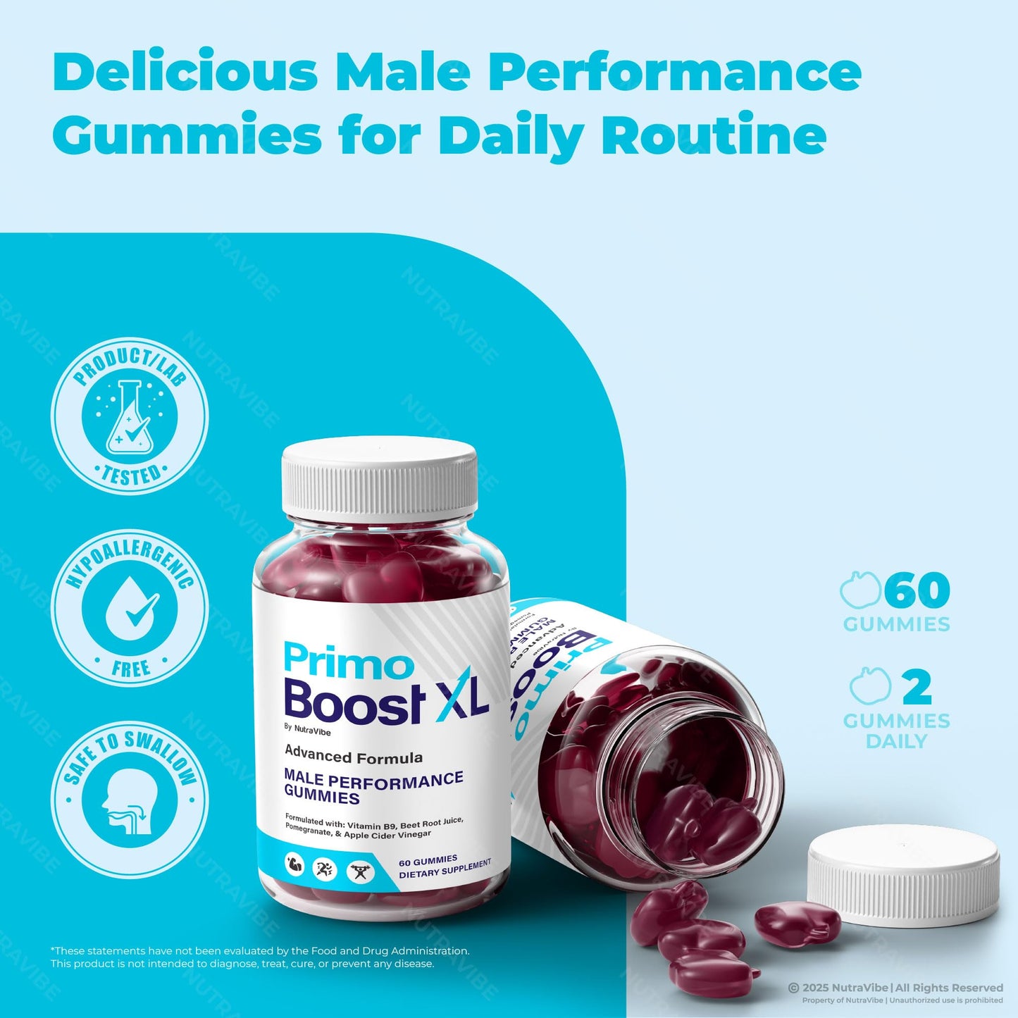 NutraVibe Primo Boost XL Gummies, 60 Count