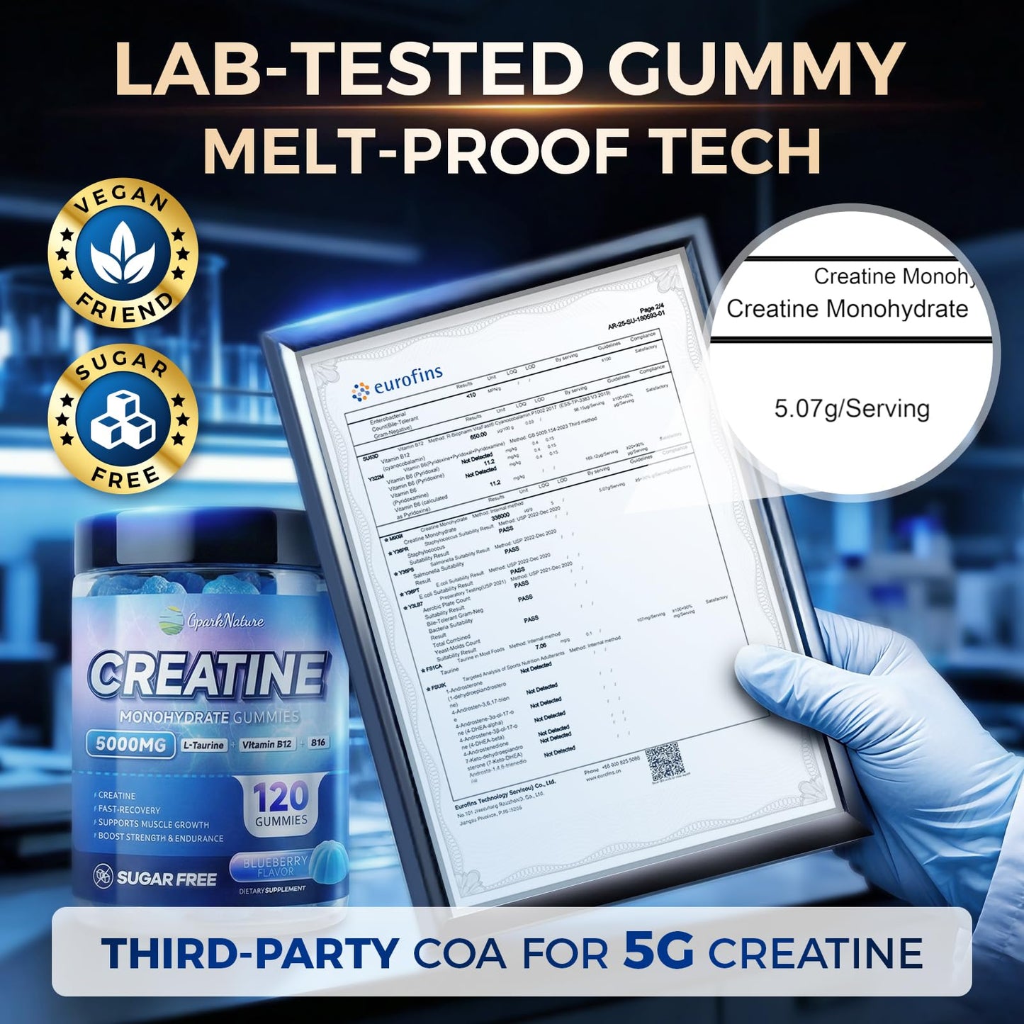 GparkNature Creatine Monohydrate Complex 5000MG Gummies 120 Count