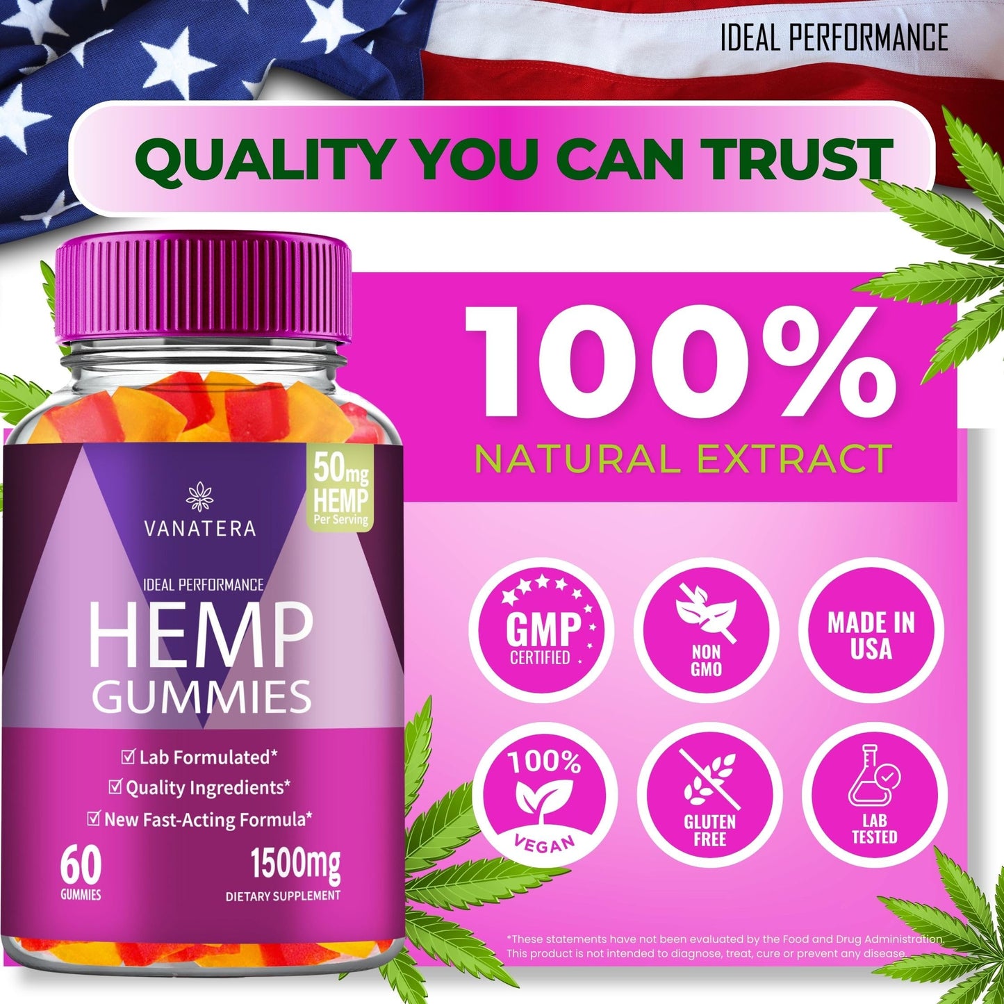 IDEAL PERFORMANCE Vanatera Hemp Gummy 120 Count