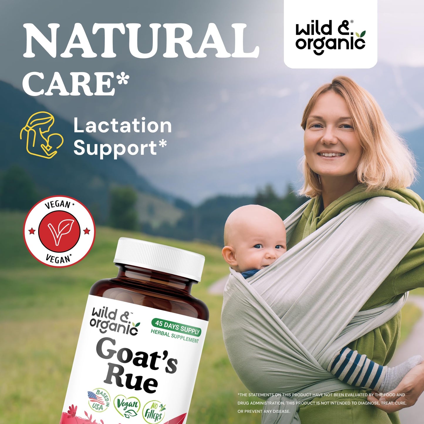 Wild & Organic Goats Rue Capsules 1200 mg, Lactation Support, 90 Count