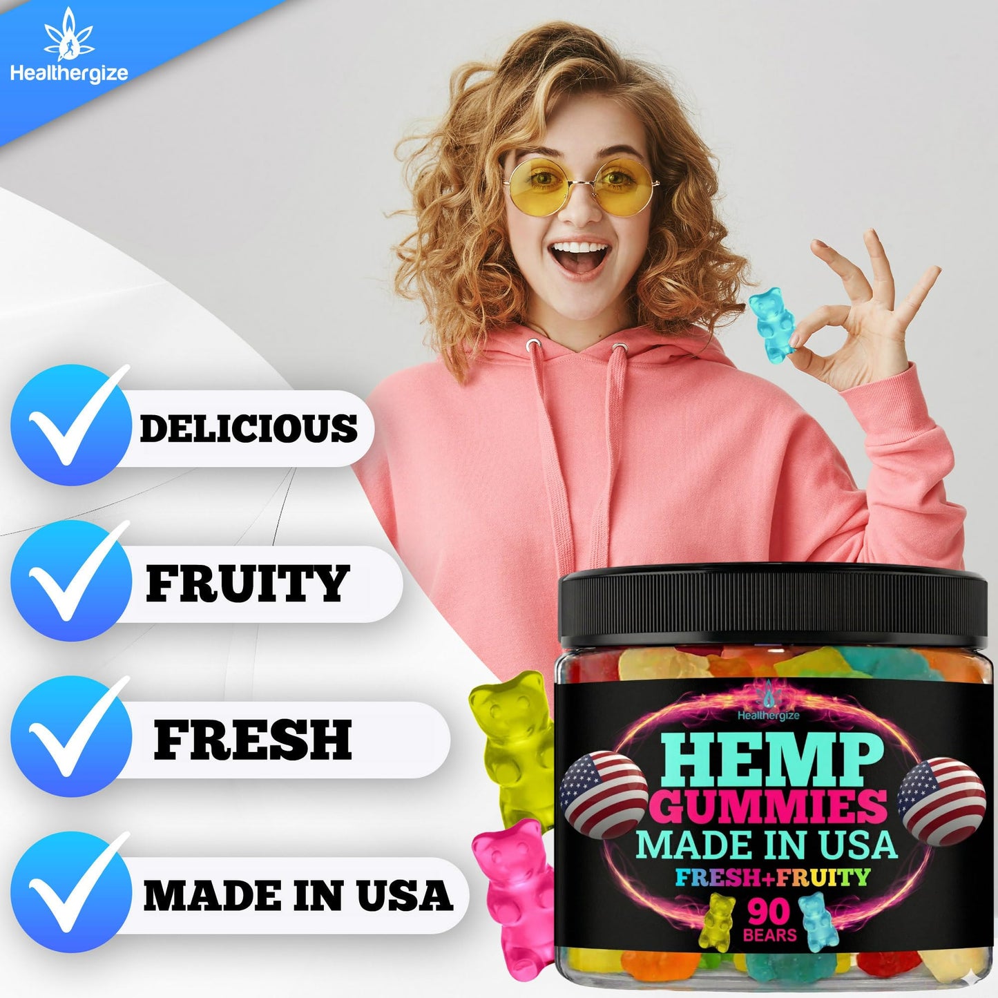 Healthergize Hemp Gummies for Sleep and Rest Gummy, 90 Count
