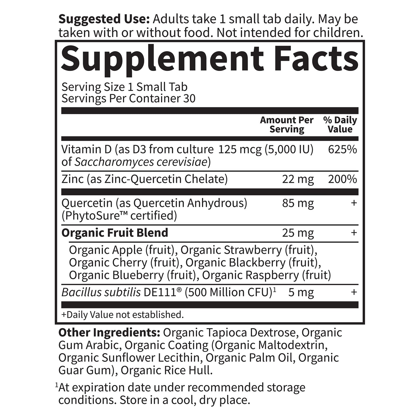 Garden of Life Dr. Formulated Vitamin D3 & Zinc Quercetin Once Daily Supplement Tablets, 30 Count