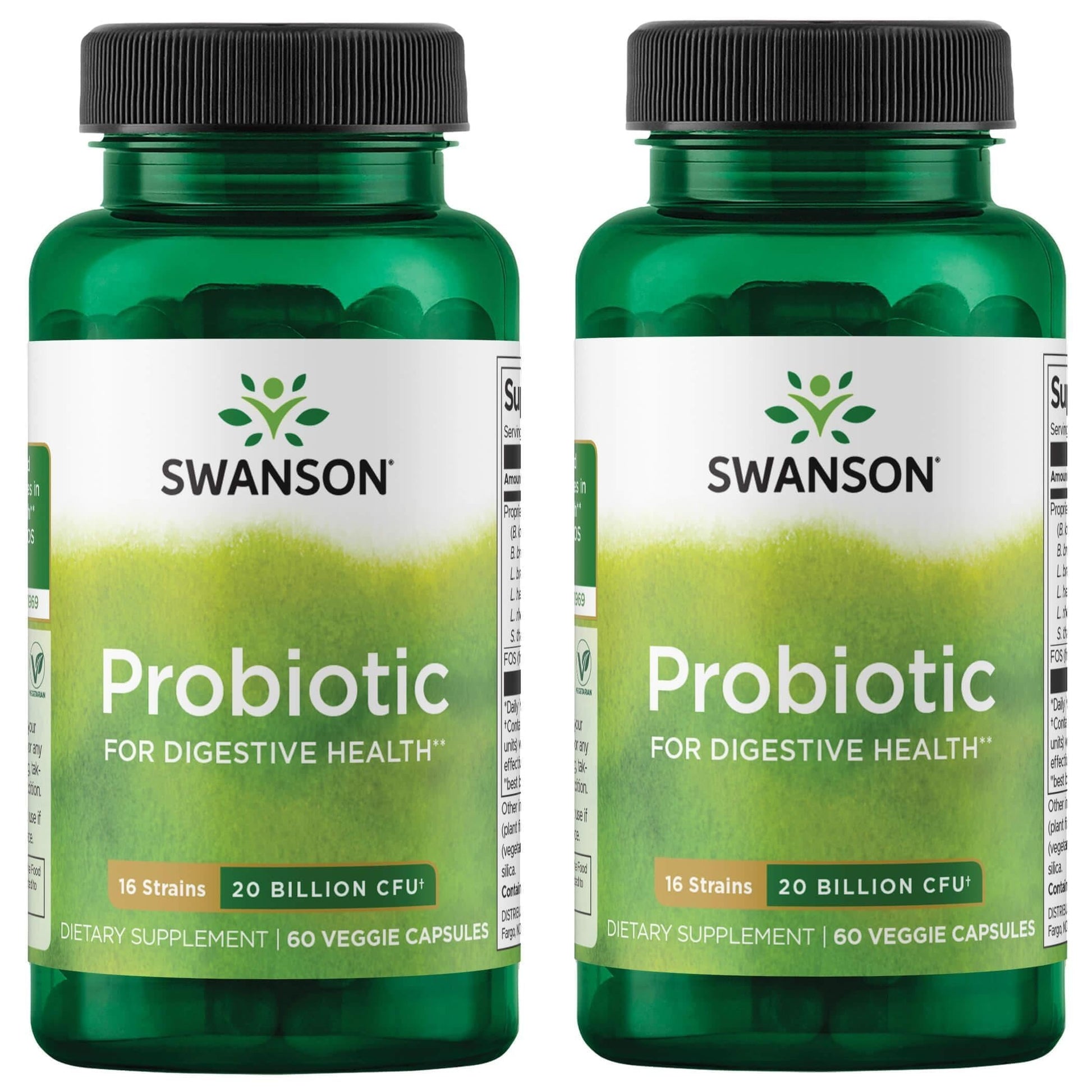 Swanson Probiotic for Digestive Health GI Tract Immune Support Travelers Support 20 Billion CFU with Prebiotic FOS 120 Veggie Capsules