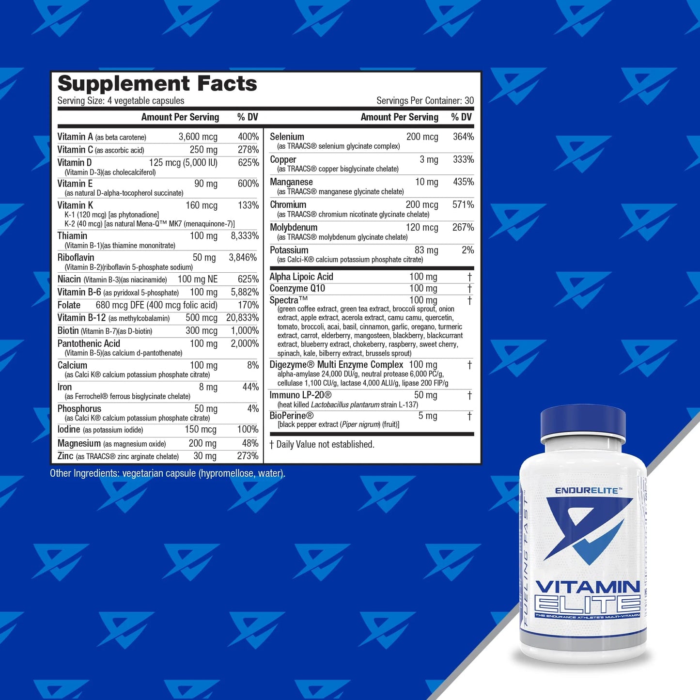 EndurElite Vitamin Elite Complete Multivitamin for Men and Women, Capsules, 120 Count