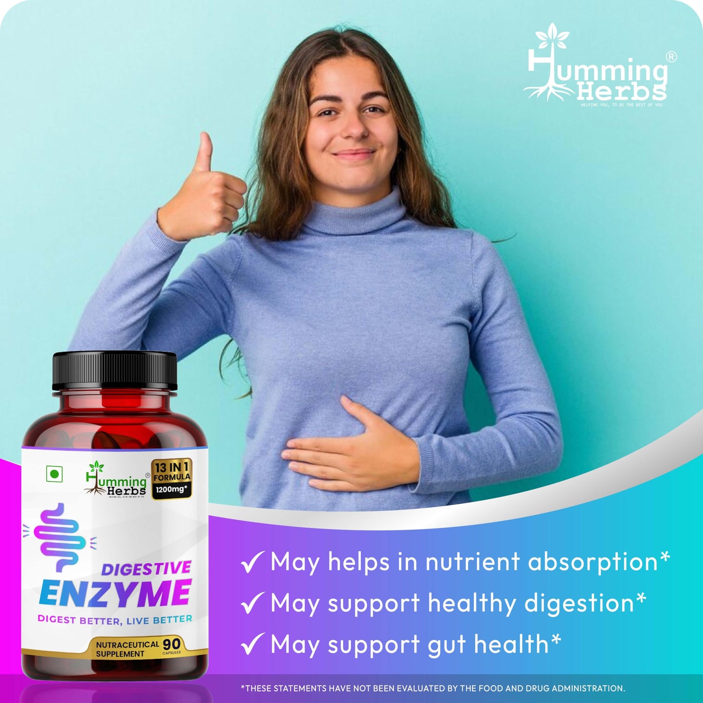 Humming Herbs Digestive Enzyme Capsules 90 Count