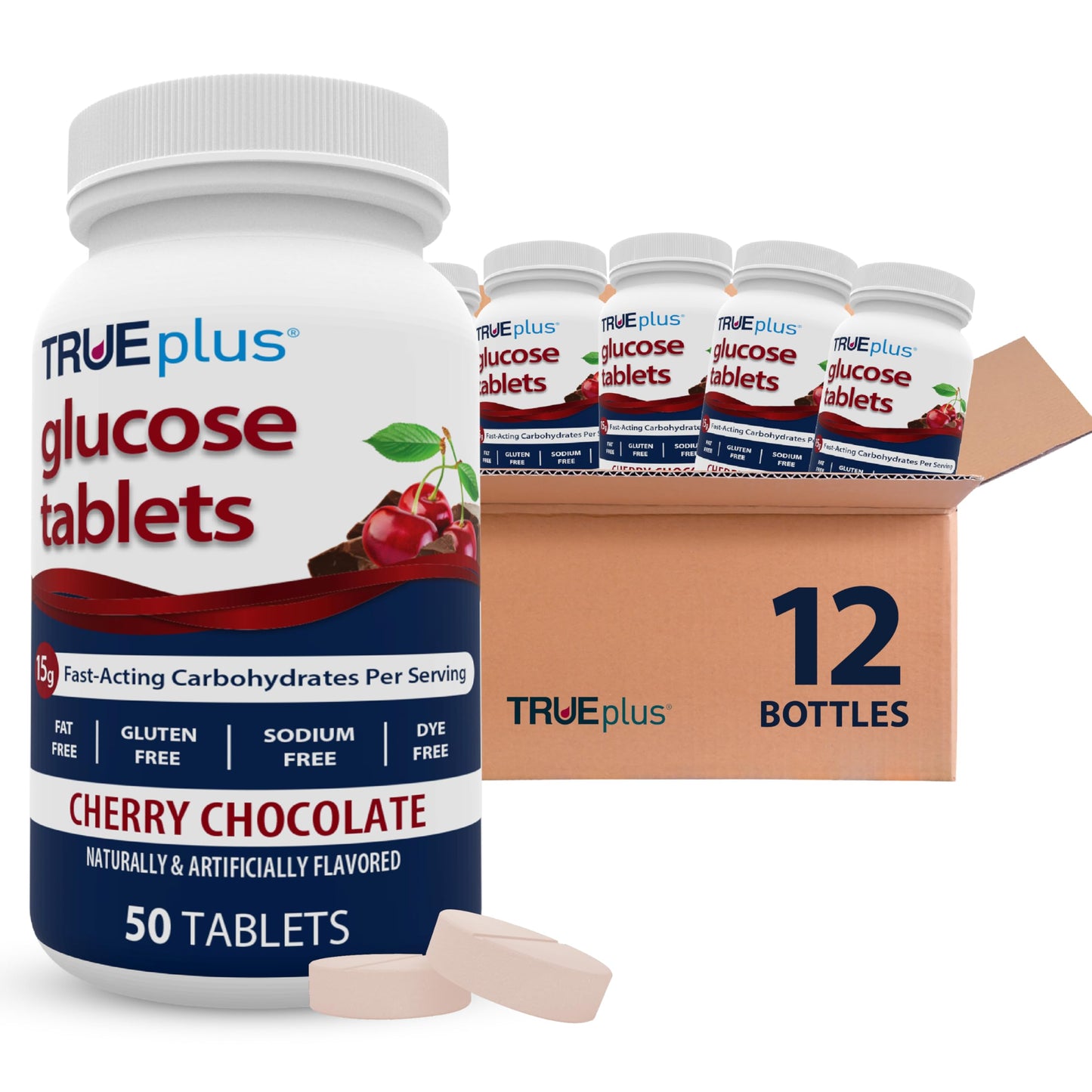 TRUEplus Glucose Tablets 50 Count (Pack of 12)