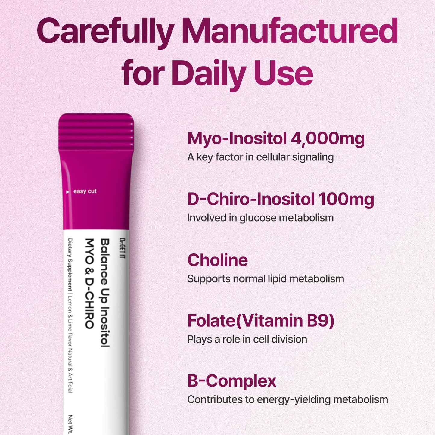 Dr.GET IT Balance Up Inositol 40:1 Myo & D-Chiro with Folate(Vitamin B9) & Choline – Hormone Balance & Reproductive Health Support for Women – Lemon Lime Stick Powder, 5.29
