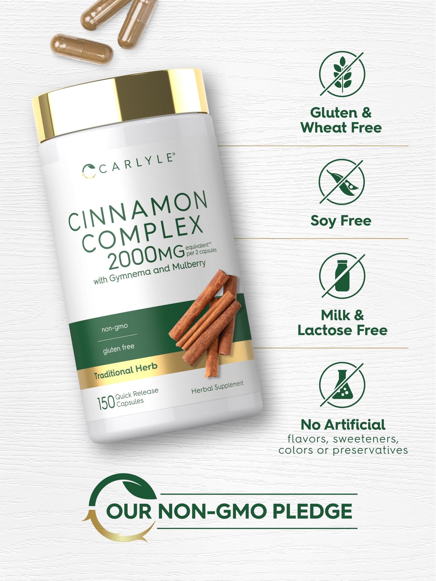 Carlyle Ceylon Cinnamon Complex with Gymnema and Mulberry Capsule, 150 Count