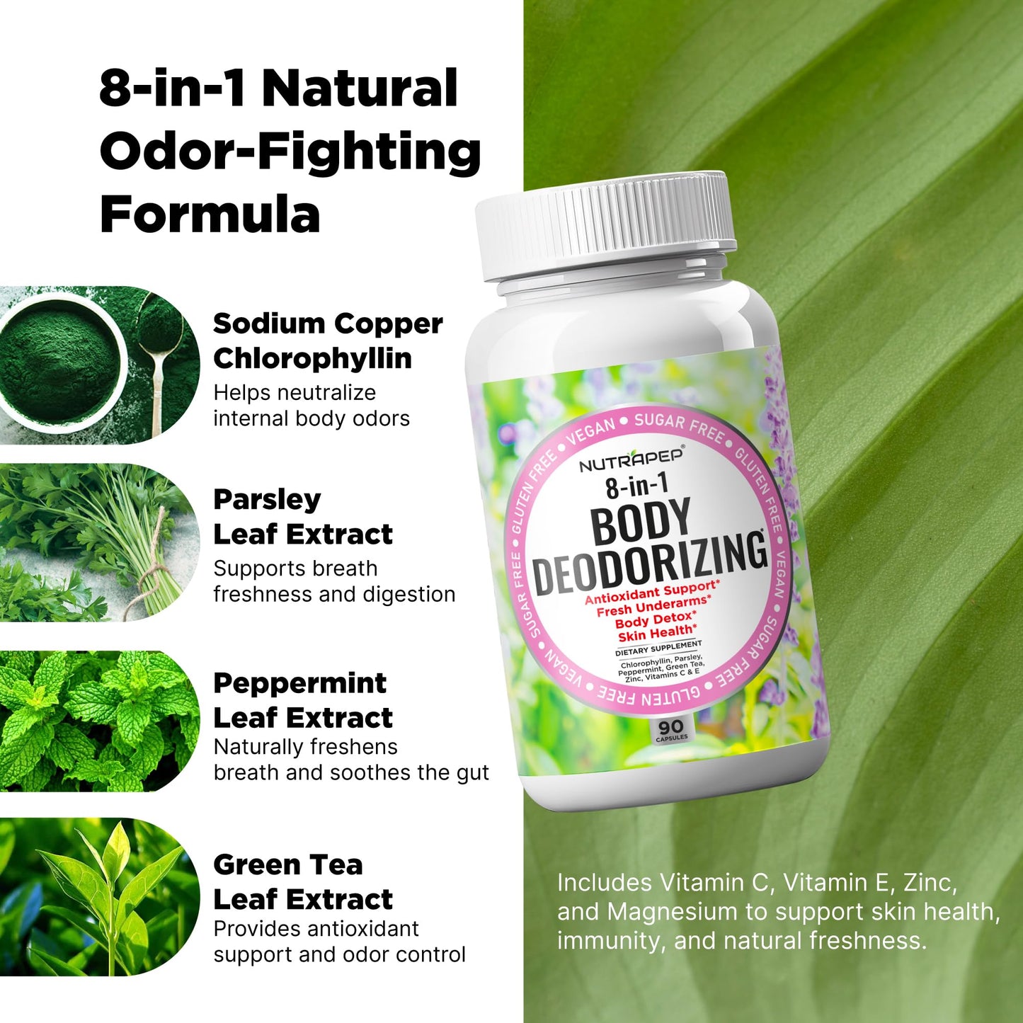 NutraPep Body Deodorizing Supplement Capsule 180 Count