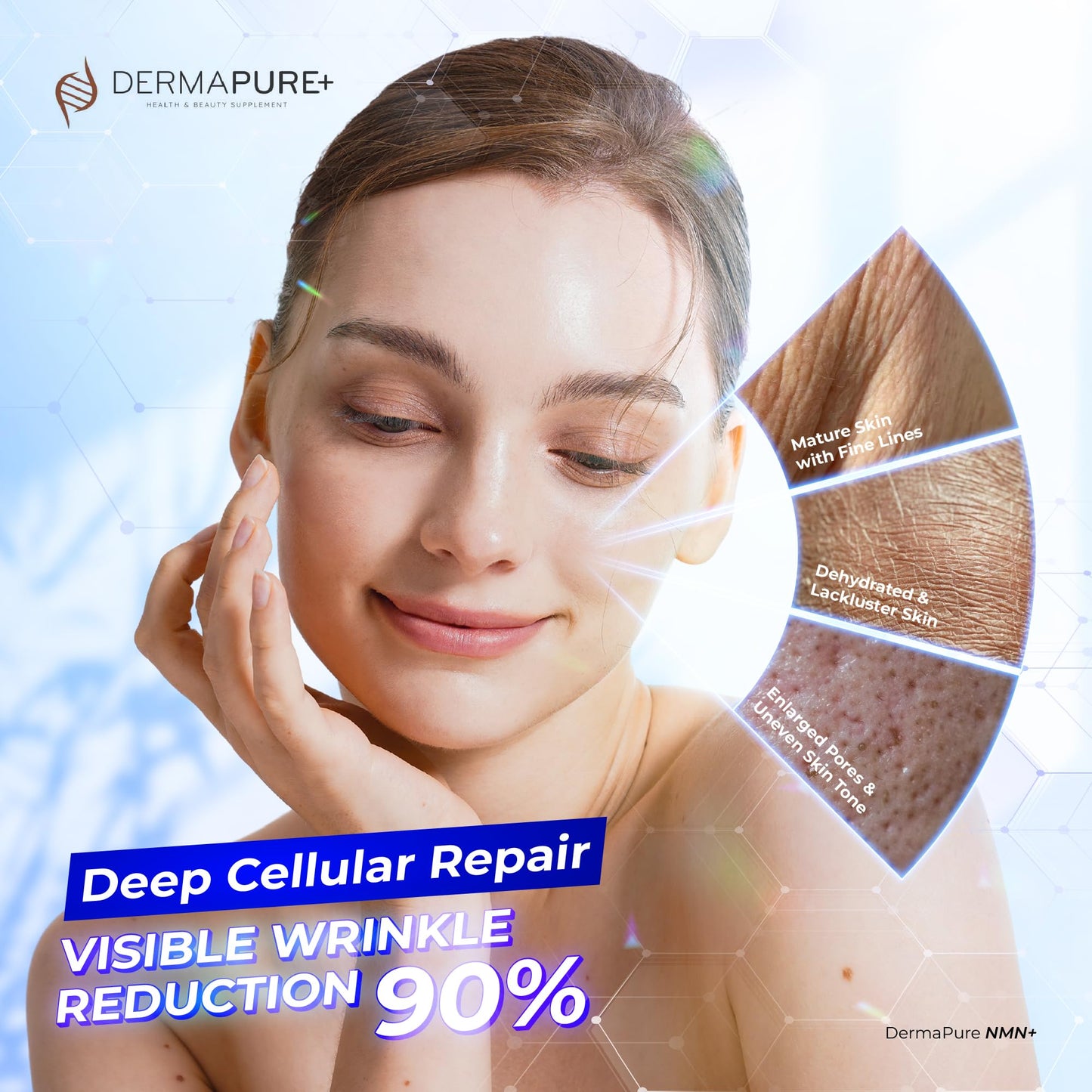 HVSun DermaPure+ NMN Supplement 4-in-1 for Youthful Skin and Longevity, Supports NAD+ Levels, 120 Capsules