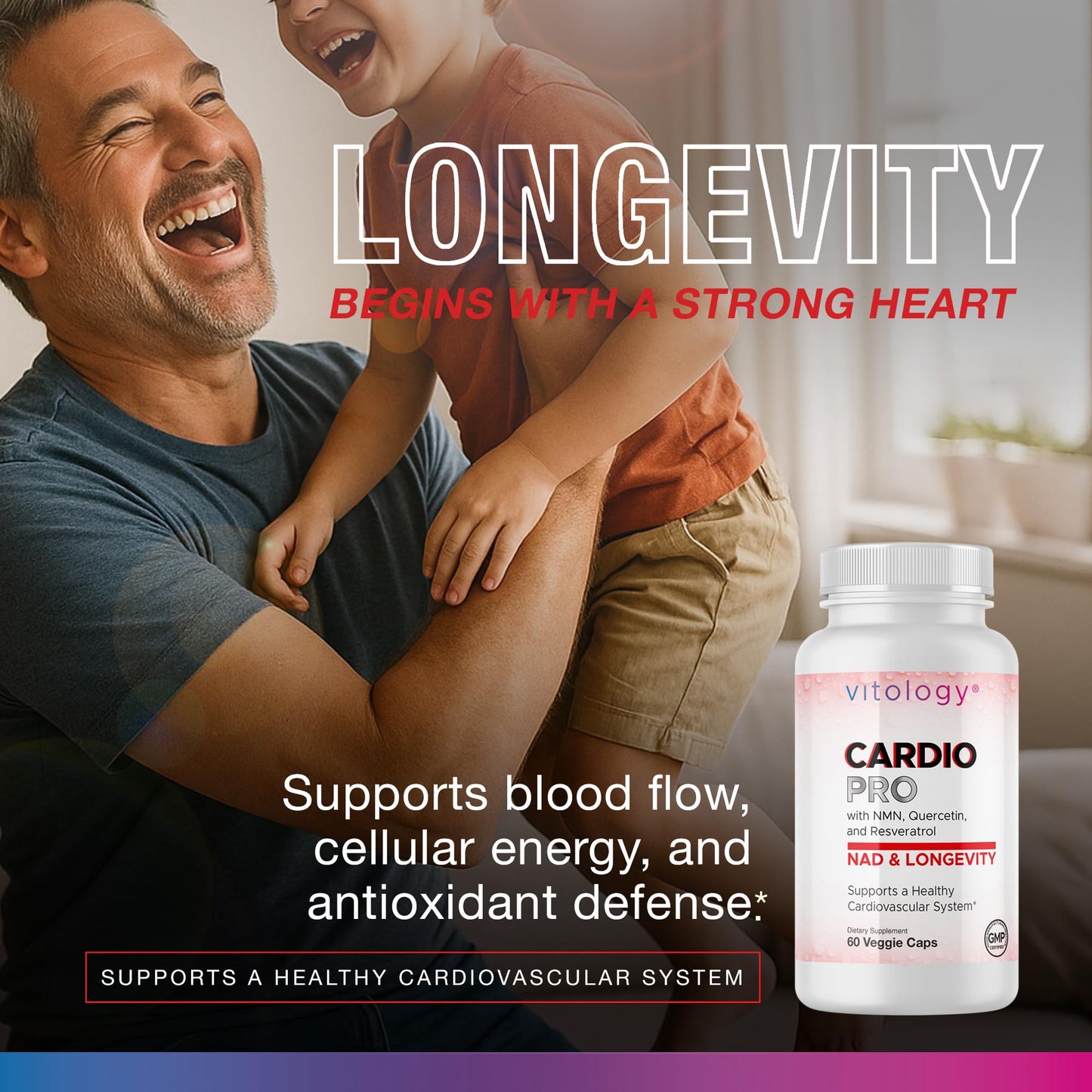 Vitology N.A.D.+ Longevity Cardiovascular Support Supplement with NMN, NR, Resveratrol, Fisetin, Quercetin, TMG & Apigenin, 60 Veggie Capsules