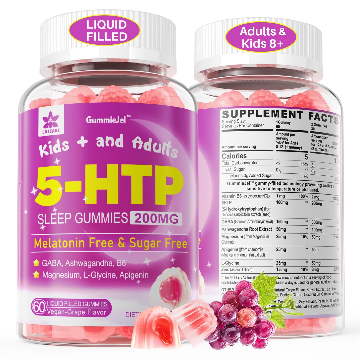 LILICARE Vegan Omega-3 & 5-HTP Gummies, 120 Gummies