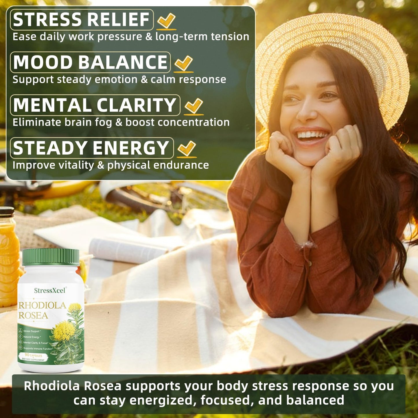 StressXcel Rhodiola Rosea Supplement Capsules, 90 Count