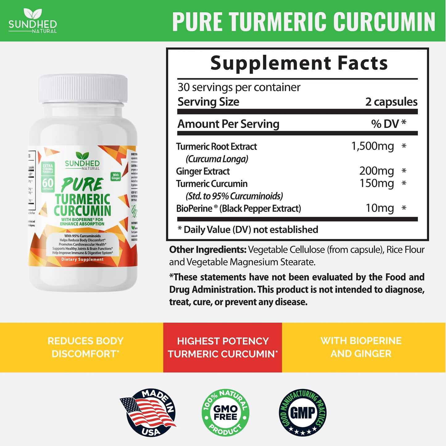 Sundhed Natural Turmeric Curcumin Capsules, 60 Count