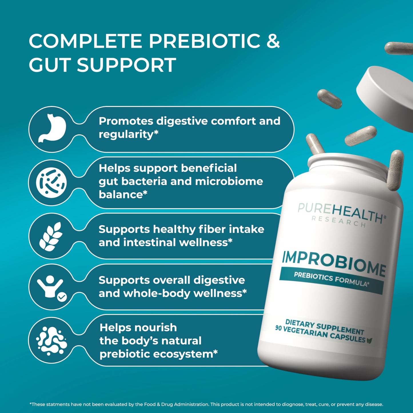 PUREHEALTH RESEARCH Improbiome Prebiotic Fiber, 90 Capsules