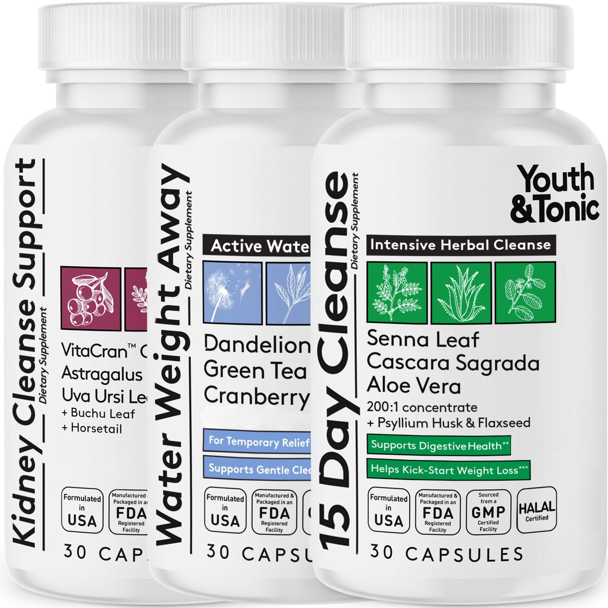 Youth & Tonic Detox Pills for Women, 15 Day Cleanse, Colon Cleanse, Kidney Capsule 90