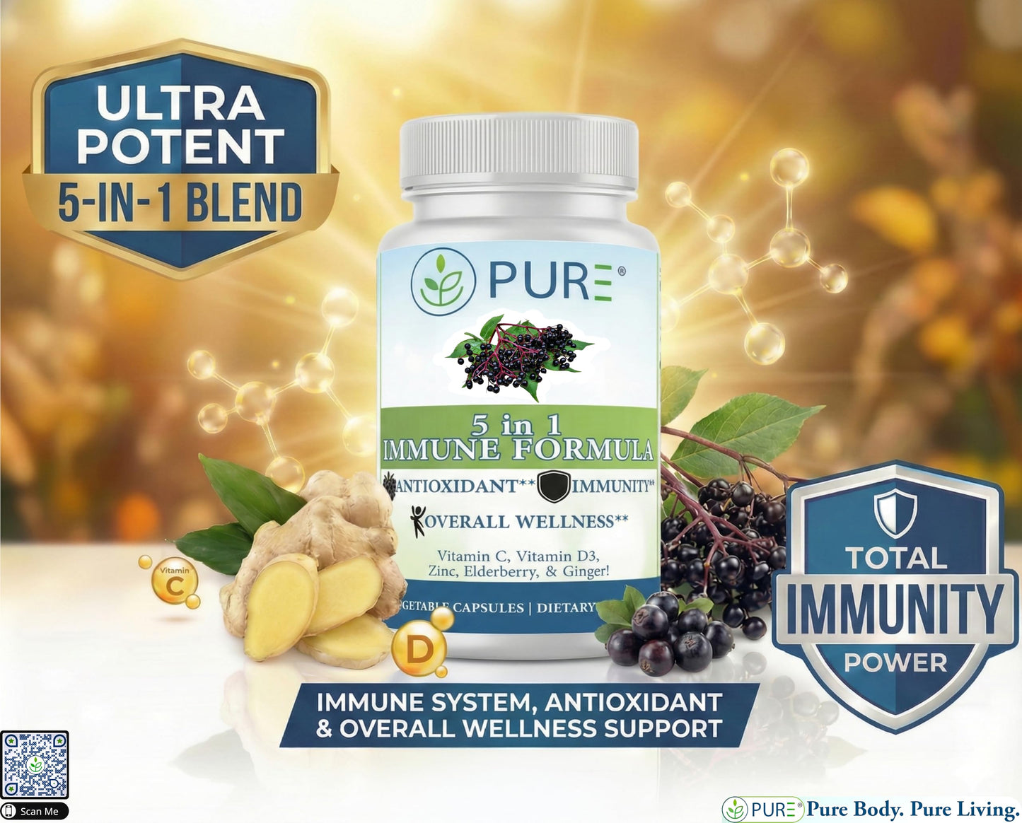PURE 5 in 1 Immune Formula Capsules, 120 Count