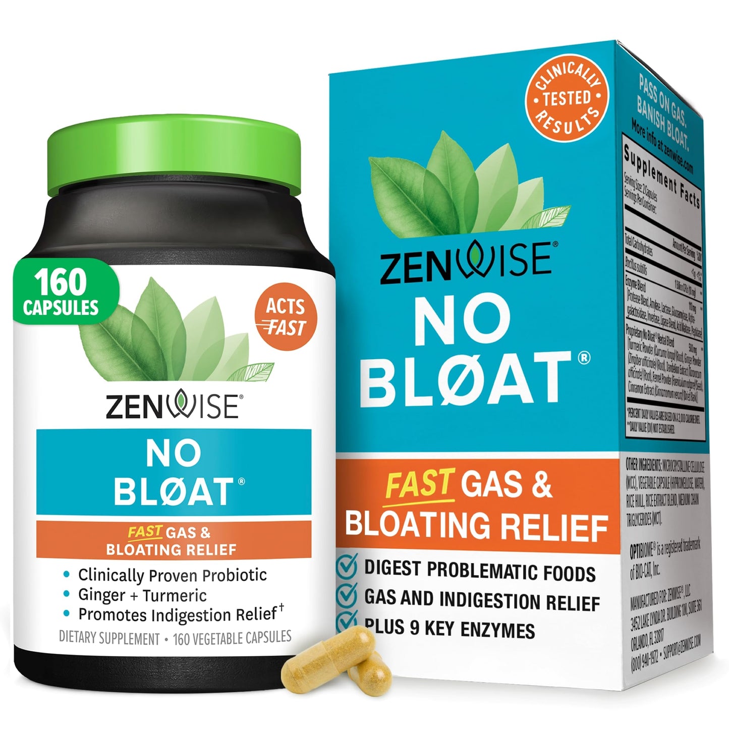 Zenwise Health No Bloat Digestive Enzymes Capsule, 160 Count
