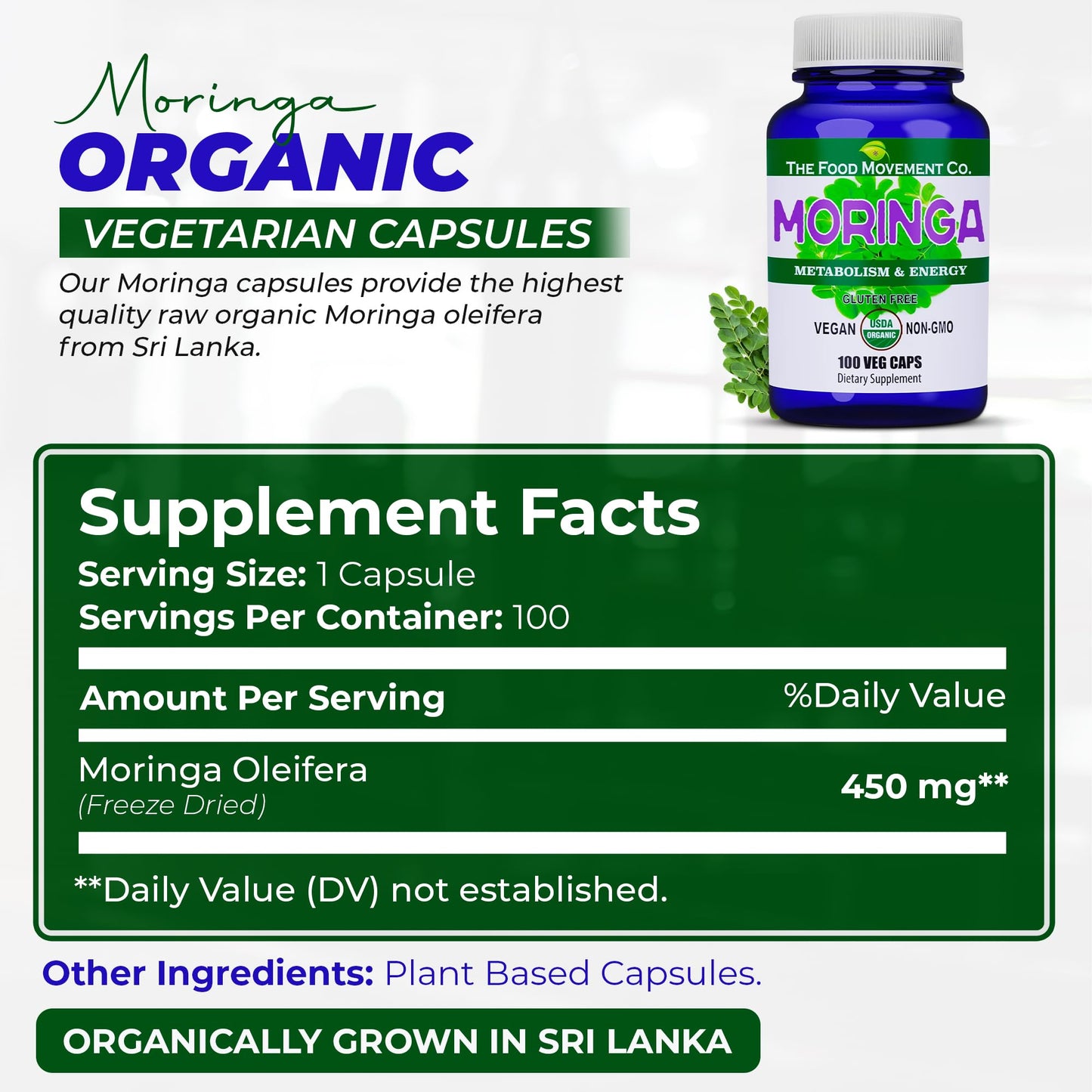 THE FOOD MOVEMENT CO. Moringa Capsule, 100 Count