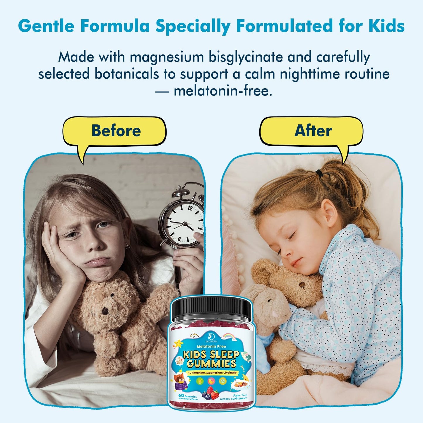 LUCNVEM Kids Sleep Gummies with Magnesium Bisglycinate, 120 Gummies