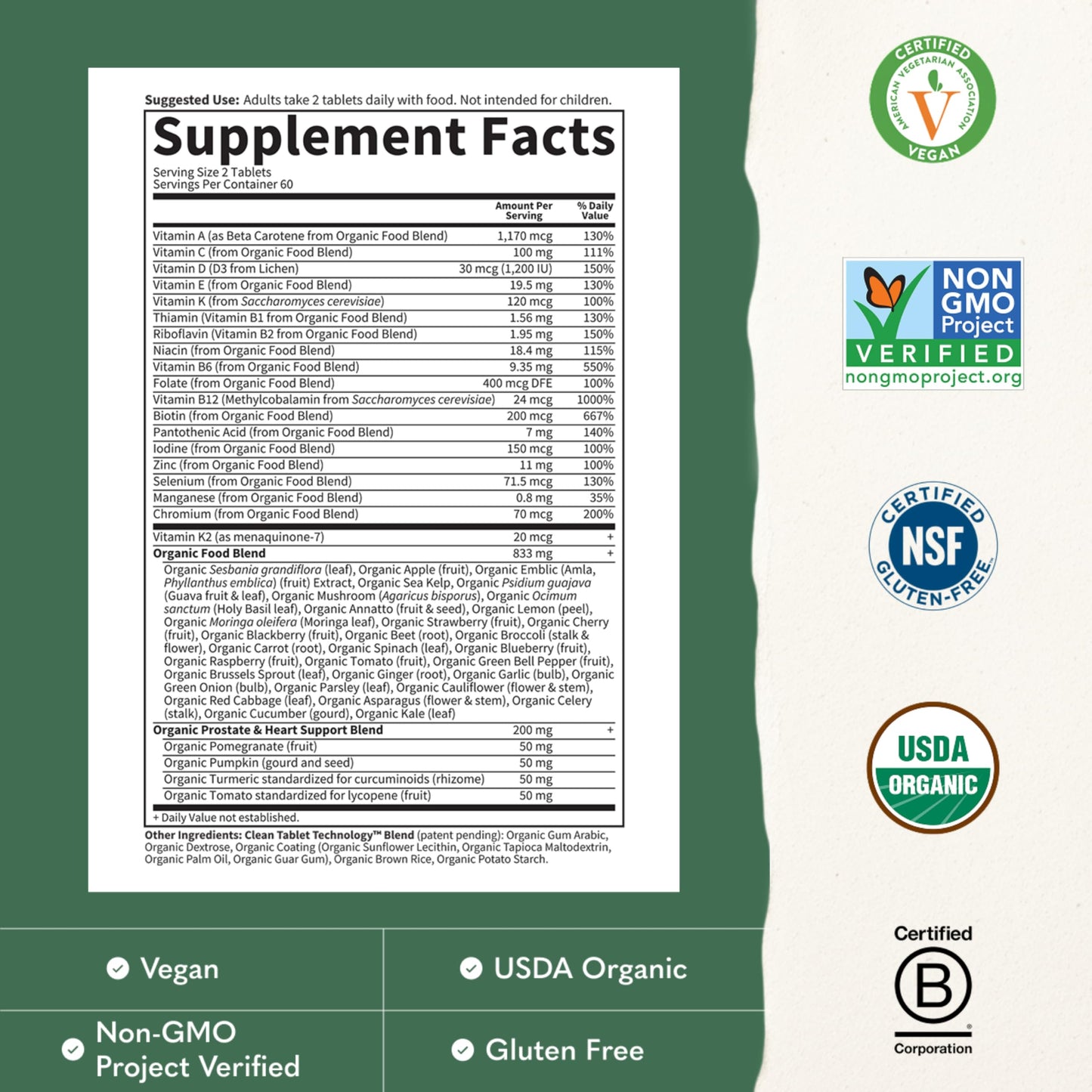 Garden of Life Organics Whole Food Multivitamin for Men 40+ Tablet, 120 Count