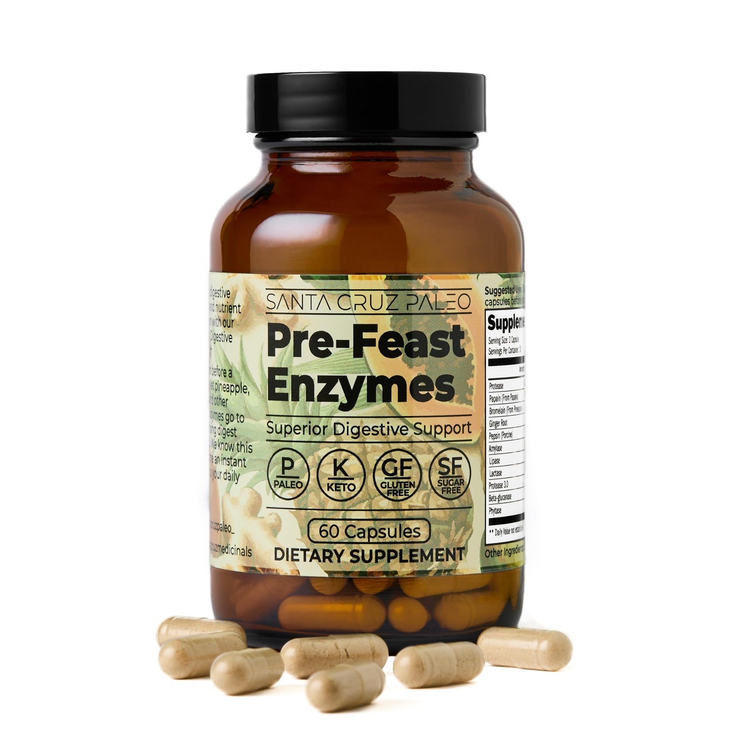Santa Cruz Paleo Pre-Feast Digestive Enzymes Supplement Capsules, 60 Capsules