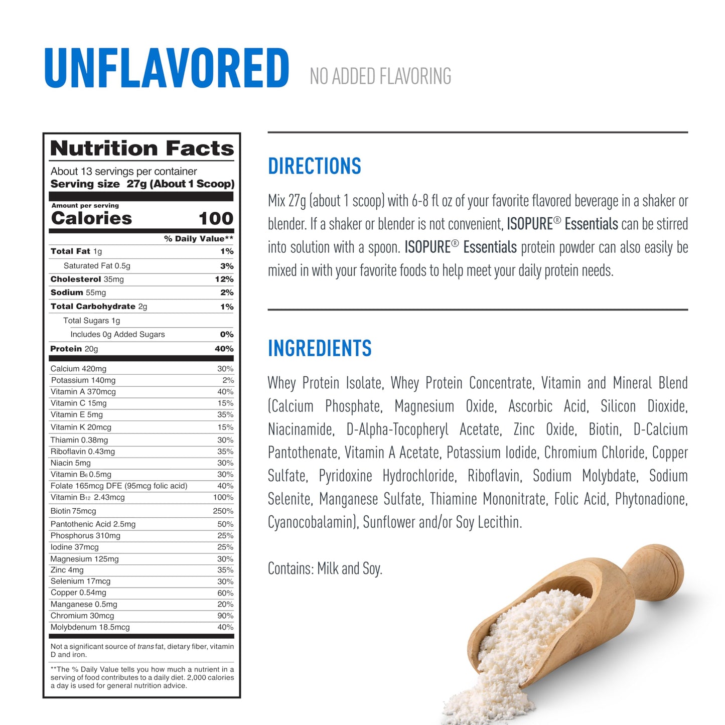 Isopure Essentials 100% Whey Protein Powder, Unflavored, 12.38 oz