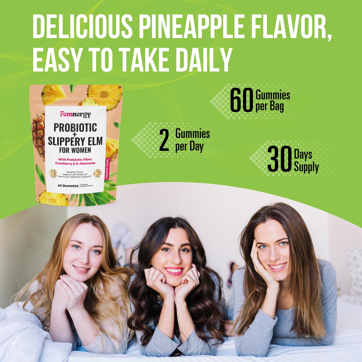Femnergy Feminine Probiotics Slippery Elm Gummies 60 Count