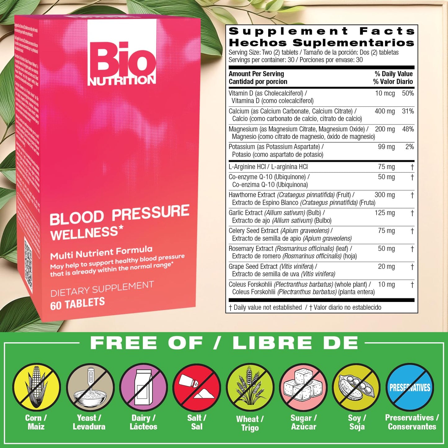 Bio Nutrition Blood Pressure Wellness Tabs 60 Tablets