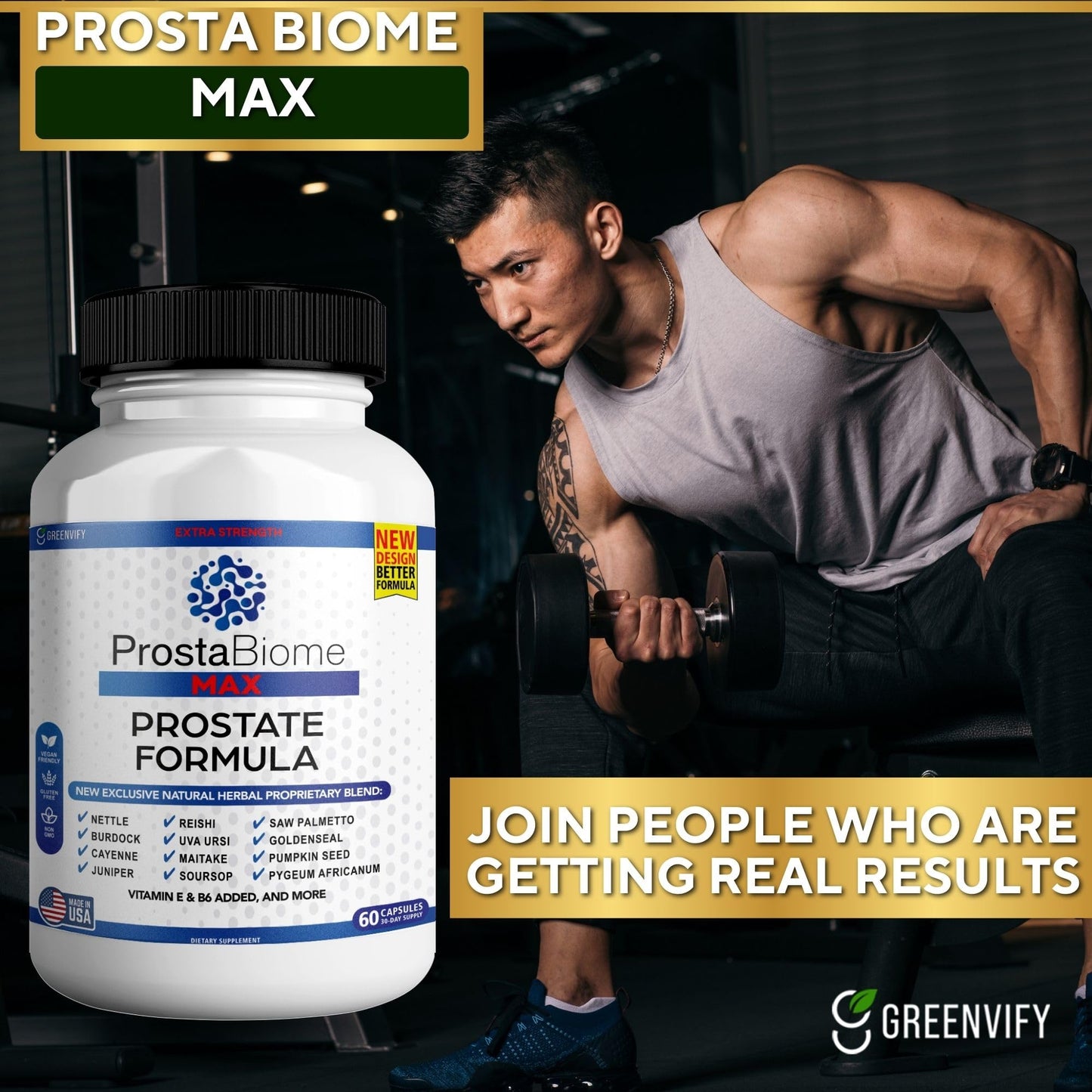 GREENVIFY ProstaBiome Max Prostate Support Formula, Natural Herbal Blend with Saw Palmetto, Capsule, 600 Count