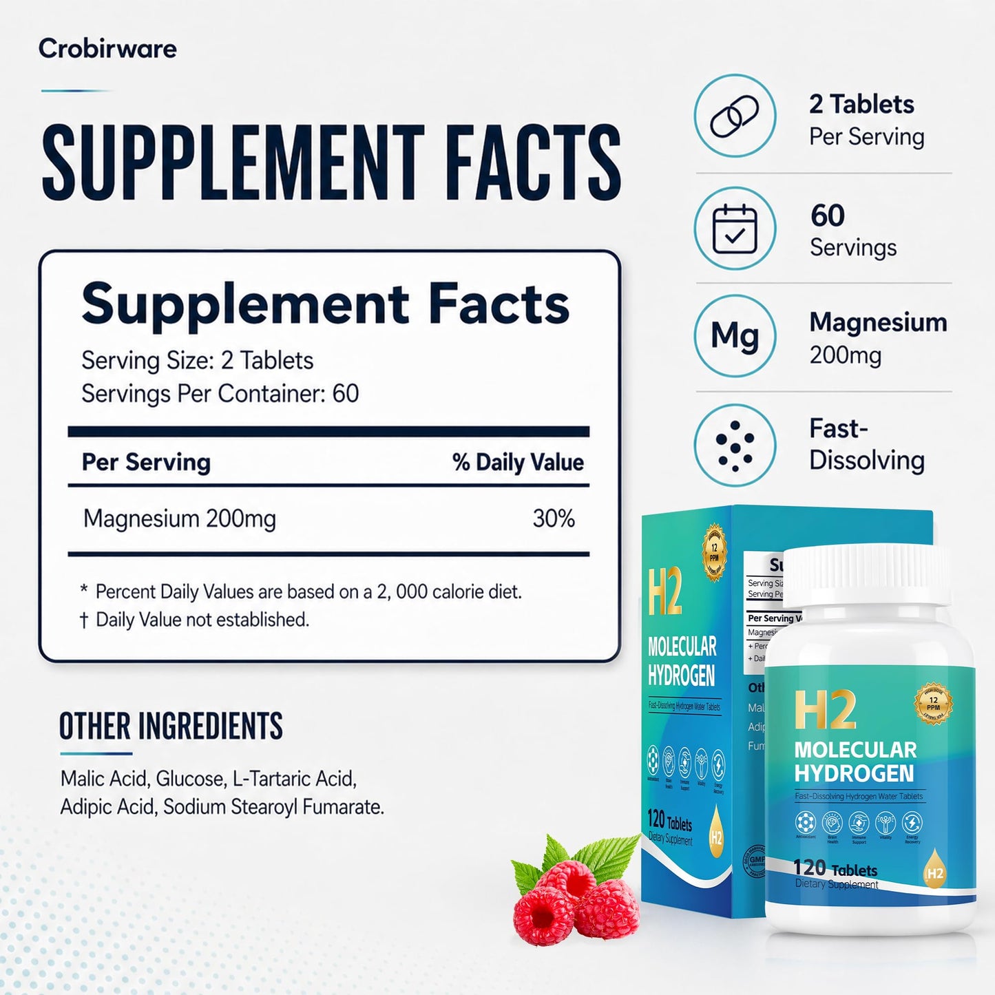 Crobirware Molecular Hydrogen Water Tablets, 120 Count