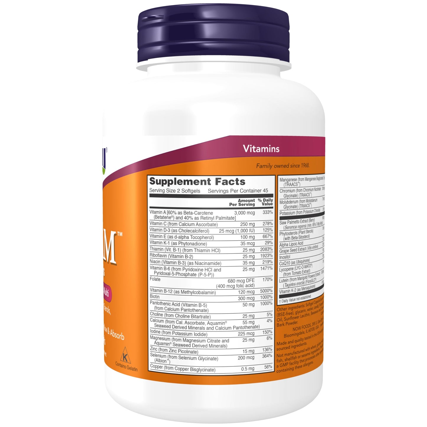 NOW Foods Adam Men's Multiple Vitamin Softgels 90 Count